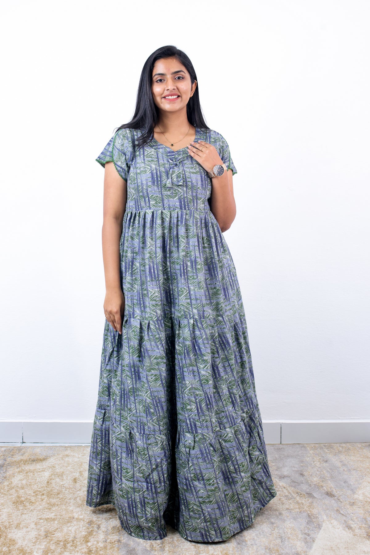 Stylish Alpine 3 Layer Frock Model Nighties| Fancy Sleeves & Neck Pattern| Side Pocket with Back Tie Rope | Perfect Nightwear Trendy Women's (AFK)