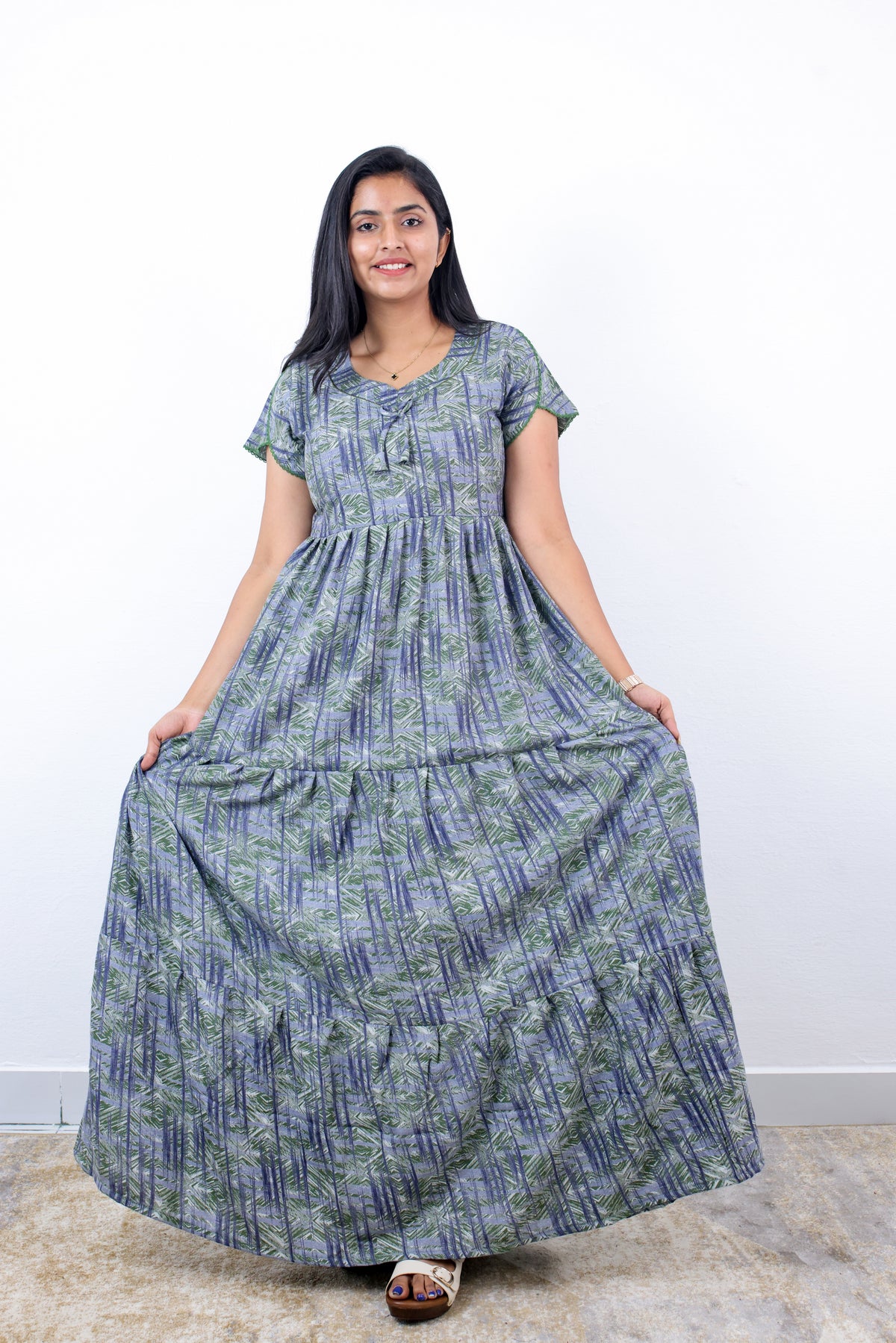 Stylish Alpine 3 Layer Frock Model Nighties| Fancy Sleeves & Neck Pattern| Side Pocket with Back Tie Rope | Perfect Nightwear Trendy Women's (AFK)