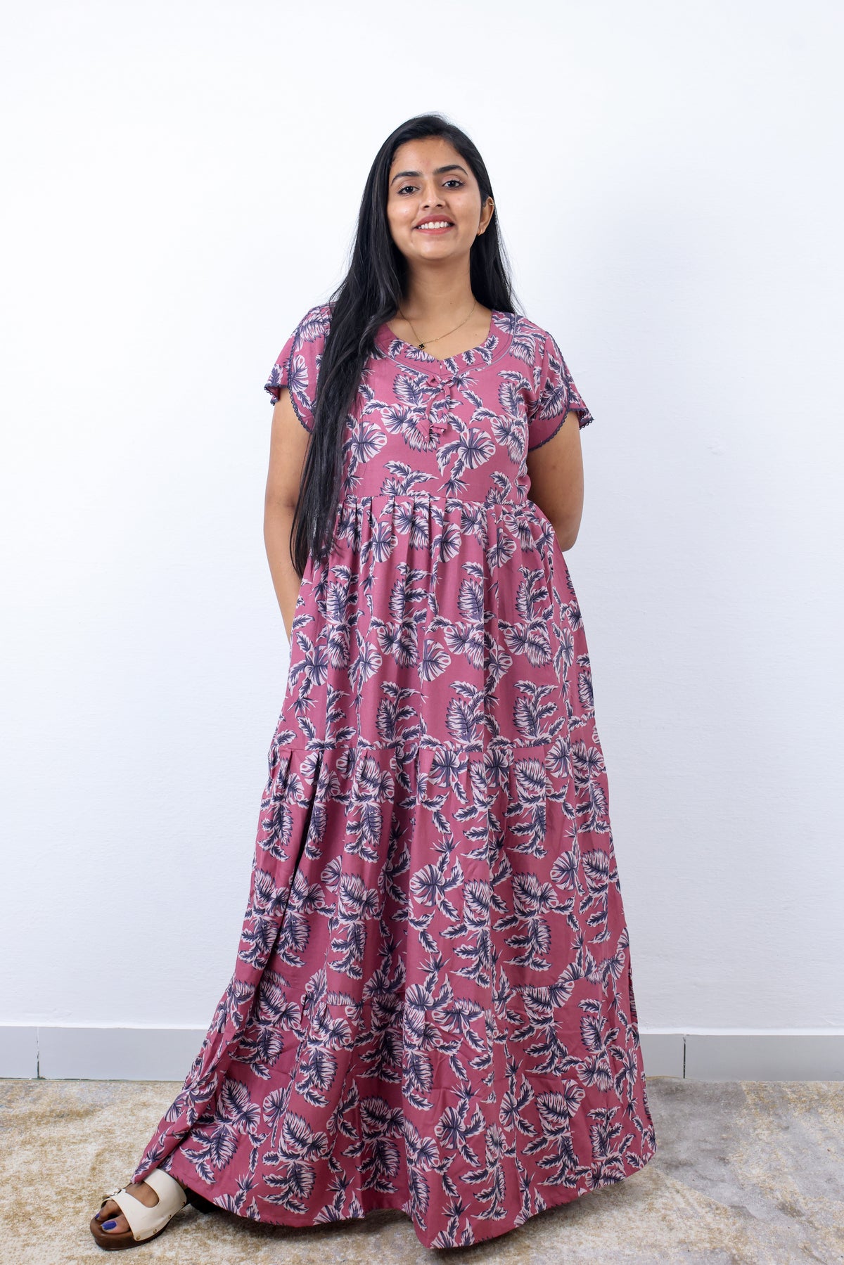 Stylish Alpine 3 Layer Frock Model Nighties| Fancy Sleeves & Neck Pattern| Side Pocket with Back Tie Rope | Perfect Nightwear Trendy Women's (AFK)