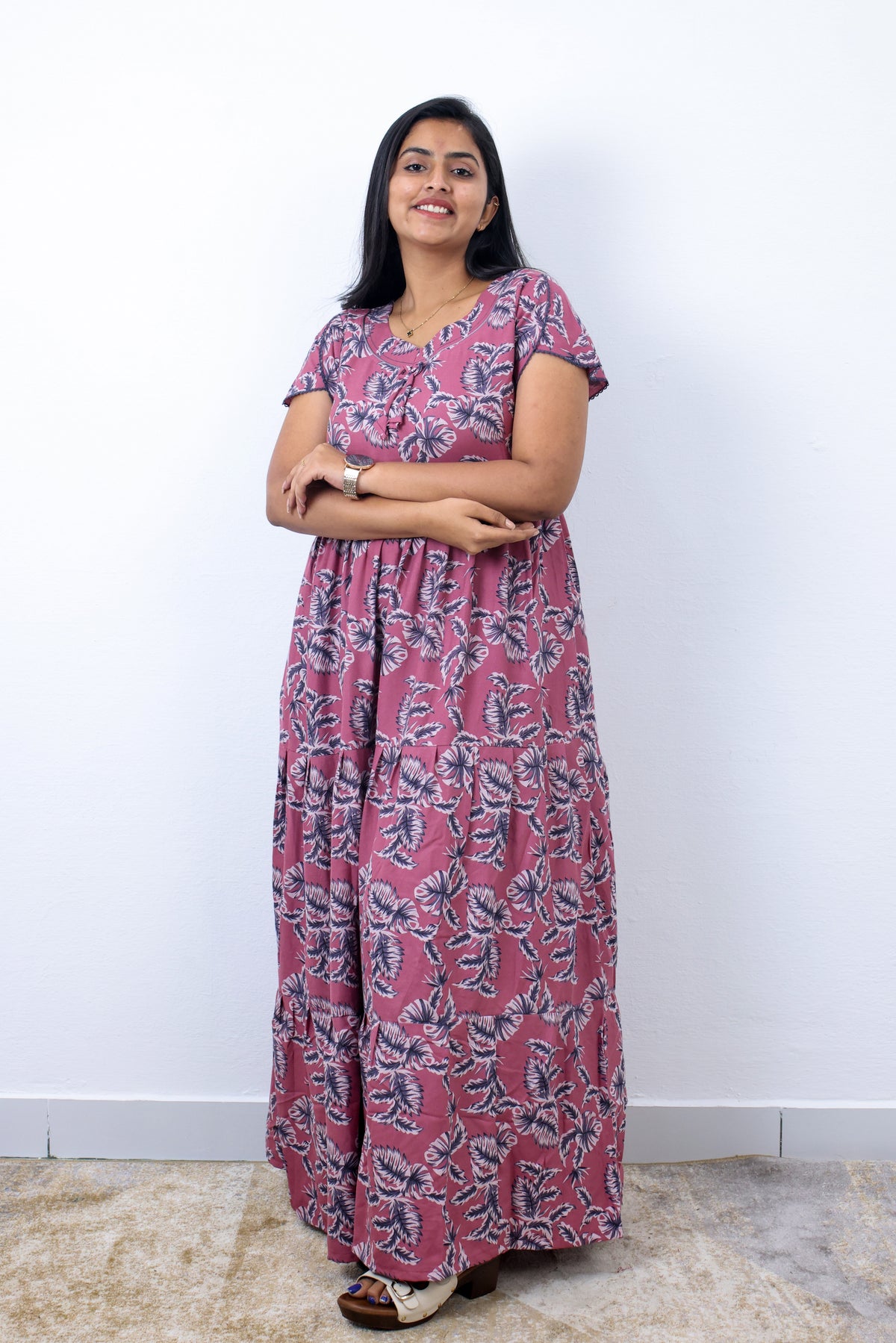 Stylish Alpine 3 Layer Frock Model Nighties| Fancy Sleeves & Neck Pattern| Side Pocket with Back Tie Rope | Perfect Nightwear Trendy Women's (AFK)