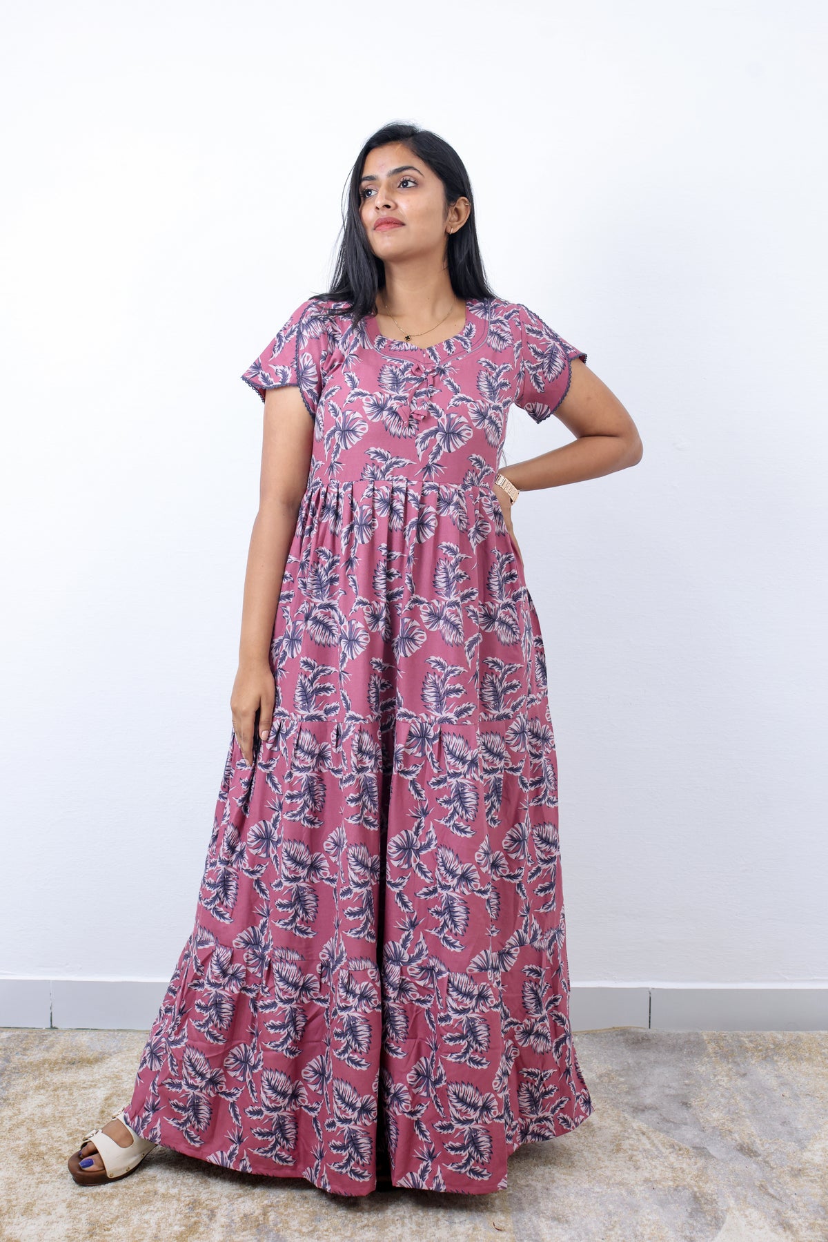 Stylish Alpine 3 Layer Frock Model Nighties| Fancy Sleeves & Neck Pattern| Side Pocket with Back Tie Rope | Perfect Nightwear Trendy Women's (AFK)