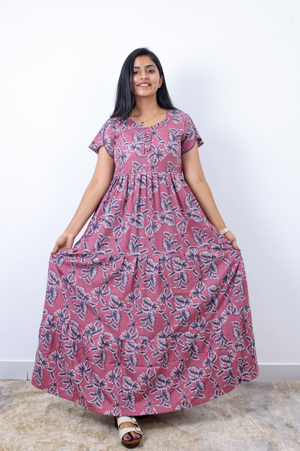 Stylish Alpine 3 Layer Frock Model Nighties| Fancy Sleeves & Neck Pattern| Side Pocket with Back Tie Rope | Perfect Nightwear Trendy Women's (AFK)