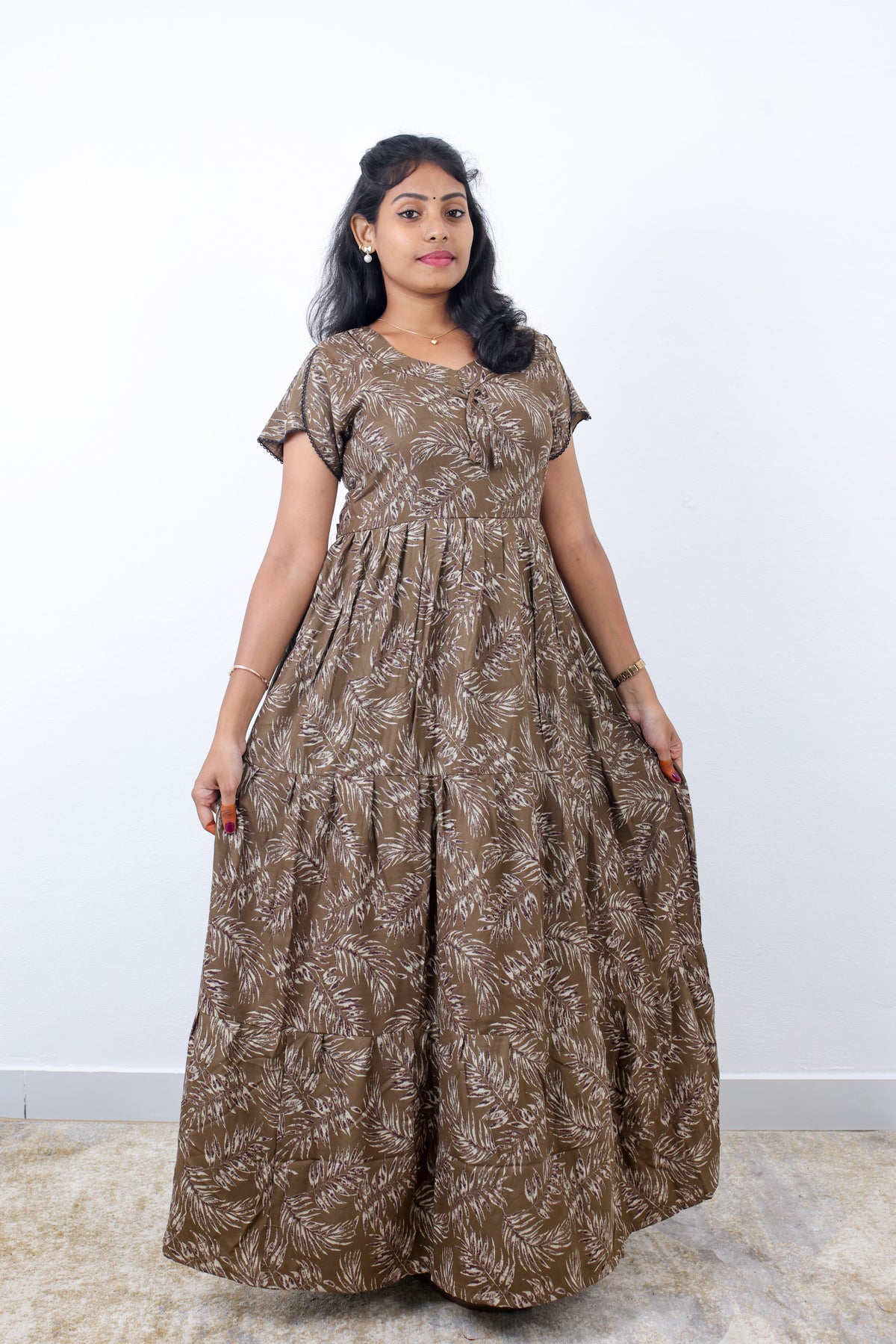 Stylish Alpine 3 Layer Frock Model Nighties| Fancy Sleeves & Neck Pattern| Side Pocket with Back Tie Rope | Perfect Nightwear Trendy Women's (AFK)