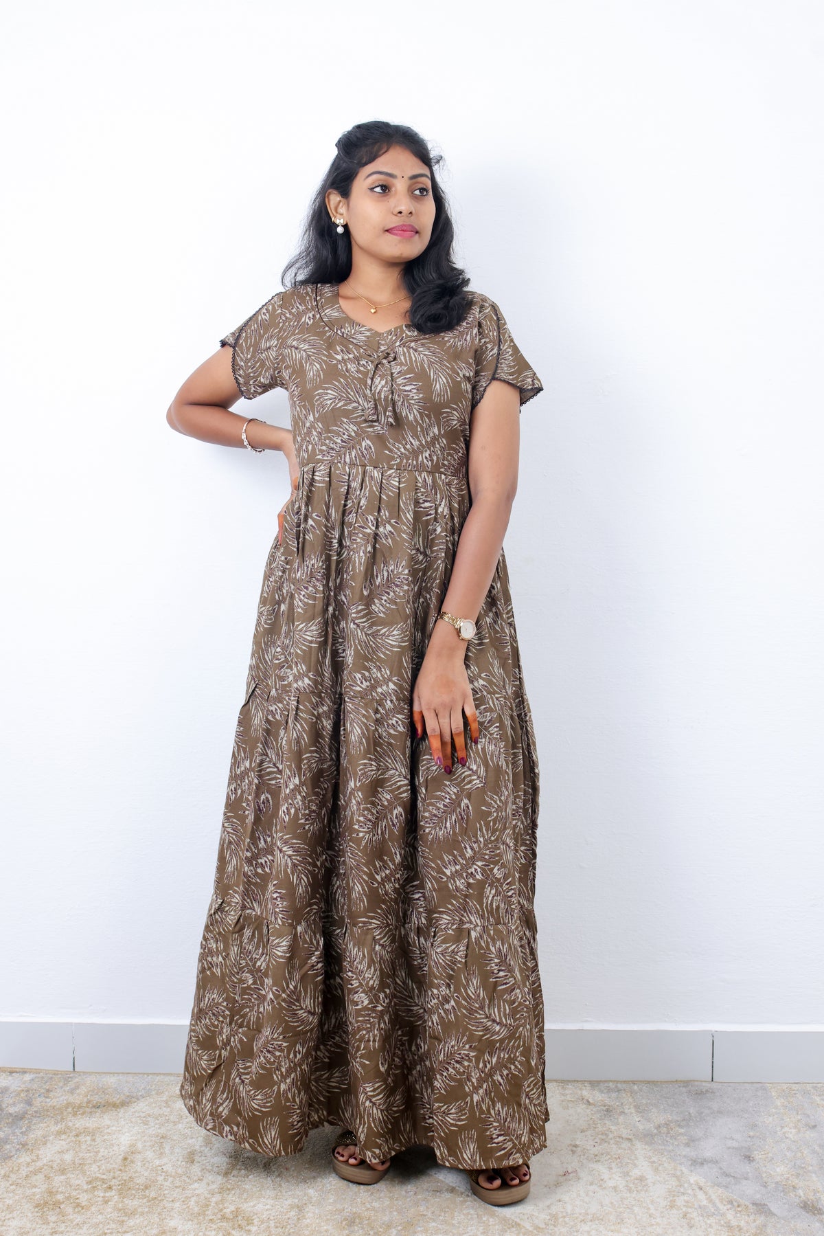 Stylish Alpine 3 Layer Frock Model Nighties| Fancy Sleeves & Neck Pattern| Side Pocket with Back Tie Rope | Perfect Nightwear Trendy Women's (AFK)