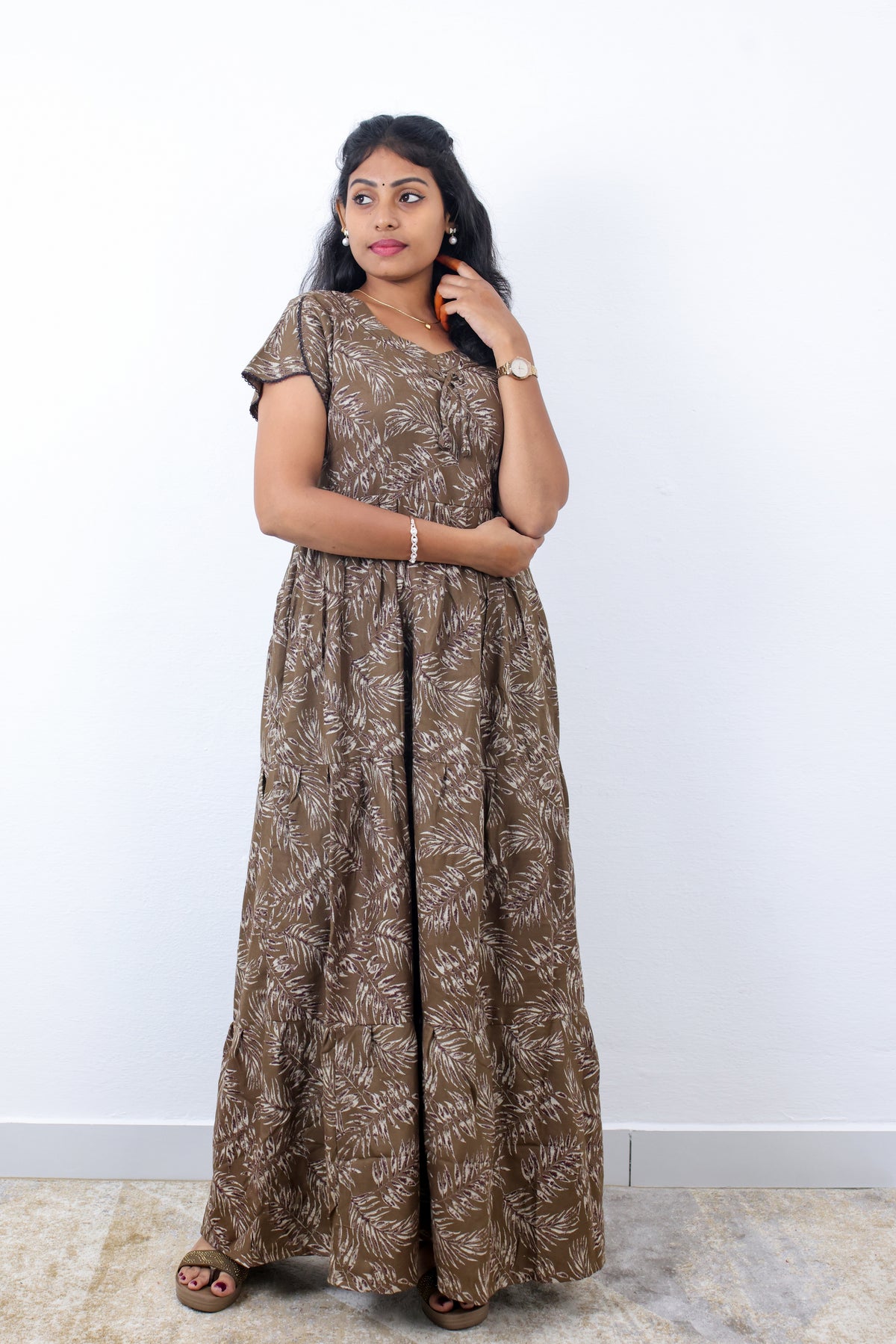 Stylish Alpine 3 Layer Frock Model Nighties| Fancy Sleeves & Neck Pattern| Side Pocket with Back Tie Rope | Perfect Nightwear Trendy Women's (AFK)