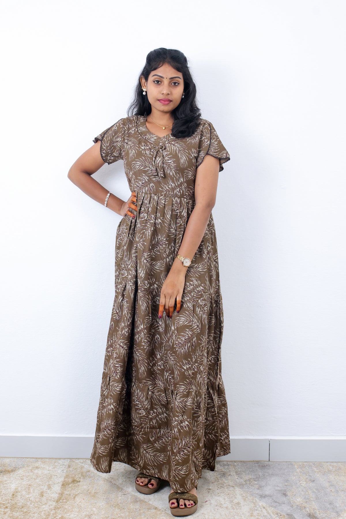 Stylish Alpine 3 Layer Frock Model Nighties| Fancy Sleeves & Neck Pattern| Side Pocket with Back Tie Rope | Perfect Nightwear Trendy Women's (AFK)