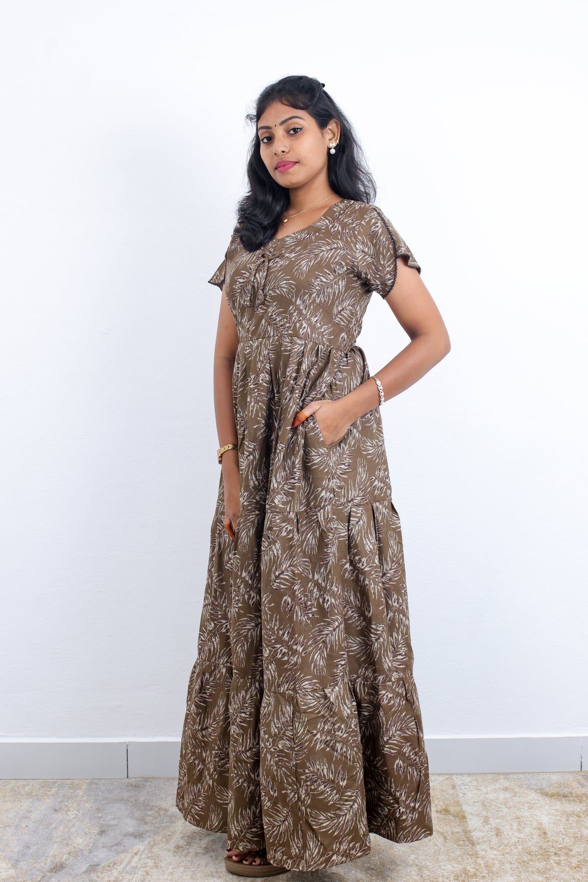 Stylish Alpine 3 Layer Frock Model Nighties| Fancy Sleeves & Neck Pattern| Side Pocket with Back Tie Rope | Perfect Nightwear Trendy Women's (AFK)