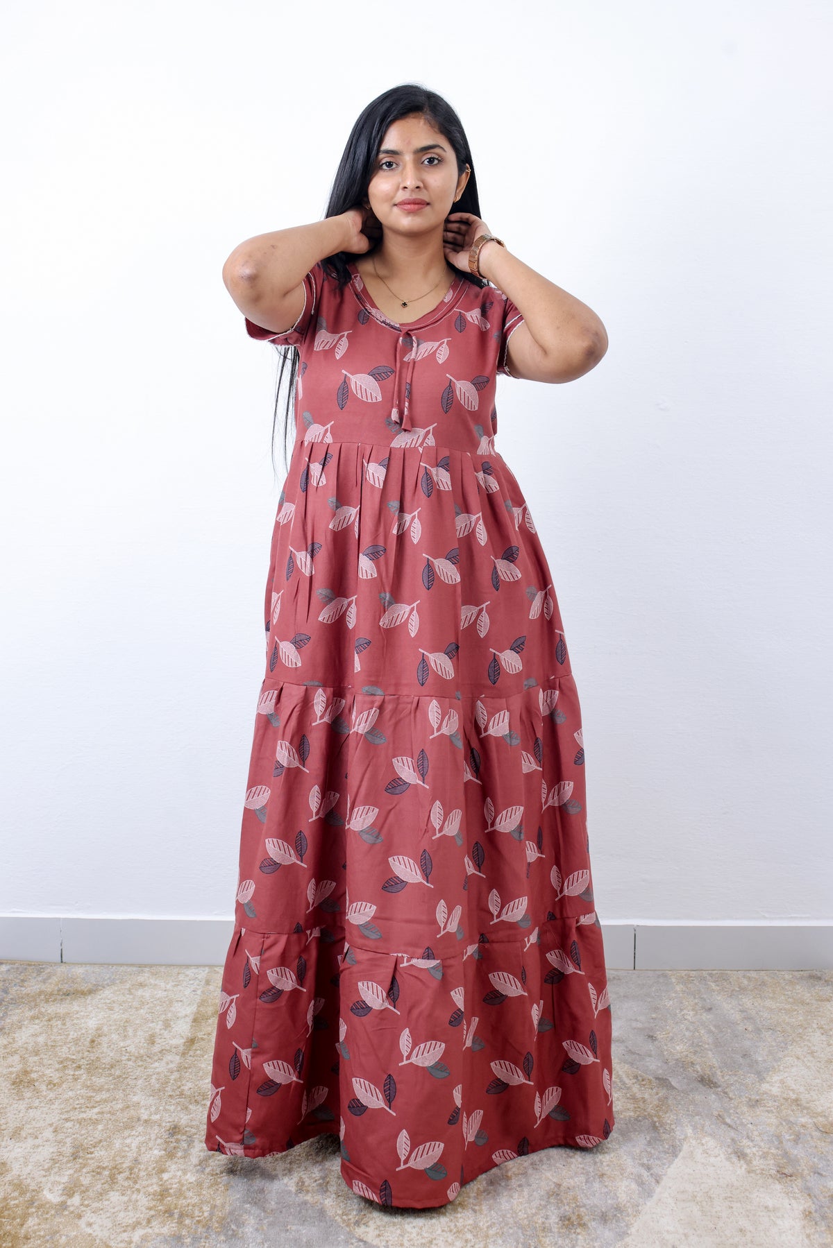 Stylish Alpine 3 Layer Frock Model Nighties| Fancy Sleeves & Neck Pattern| Side Pocket with Back Tie Rope | Perfect Nightwear Trendy Women's (AFK)