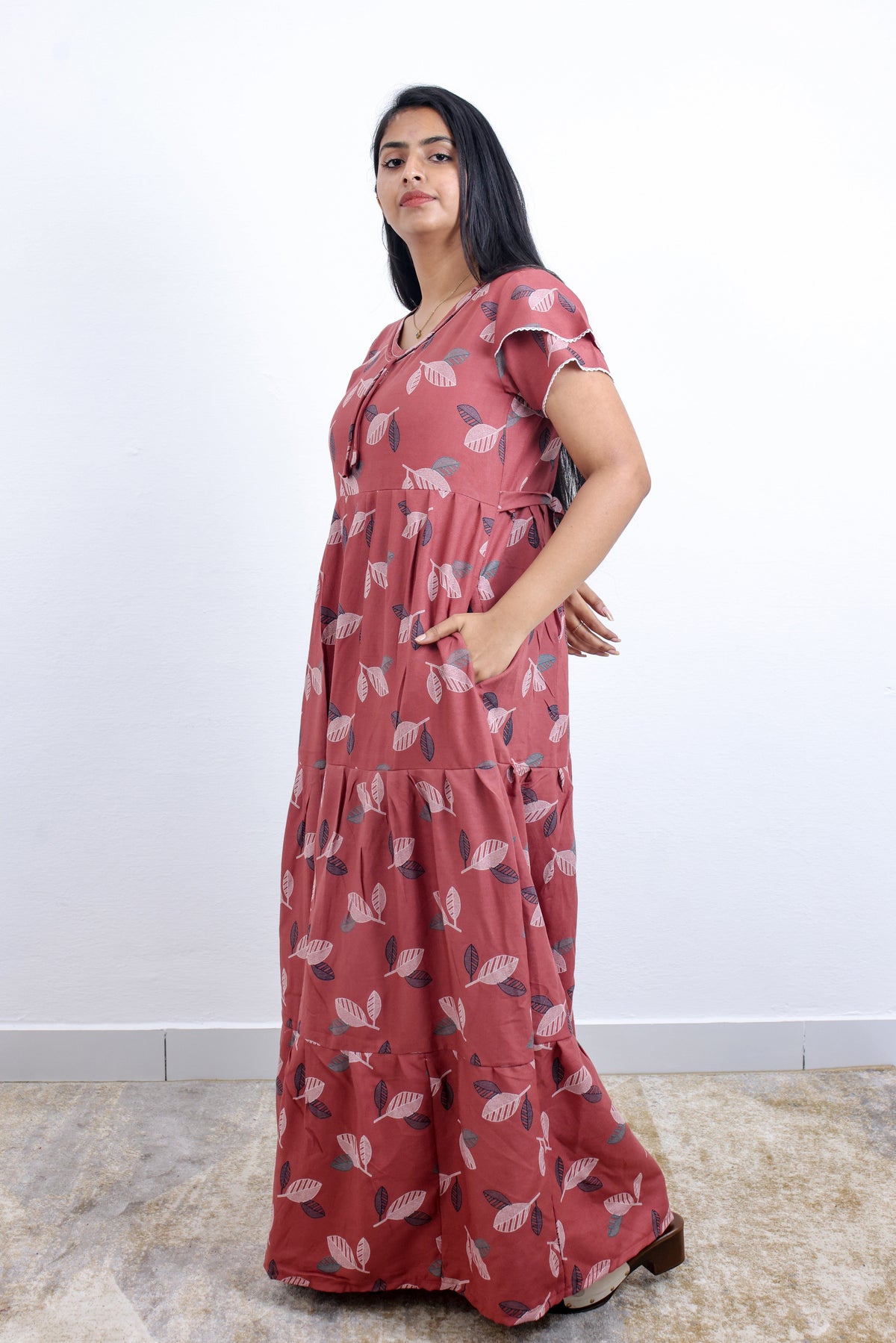 Stylish Alpine 3 Layer Frock Model Nighties| Fancy Sleeves & Neck Pattern| Side Pocket with Back Tie Rope | Perfect Nightwear Trendy Women's (AFK)