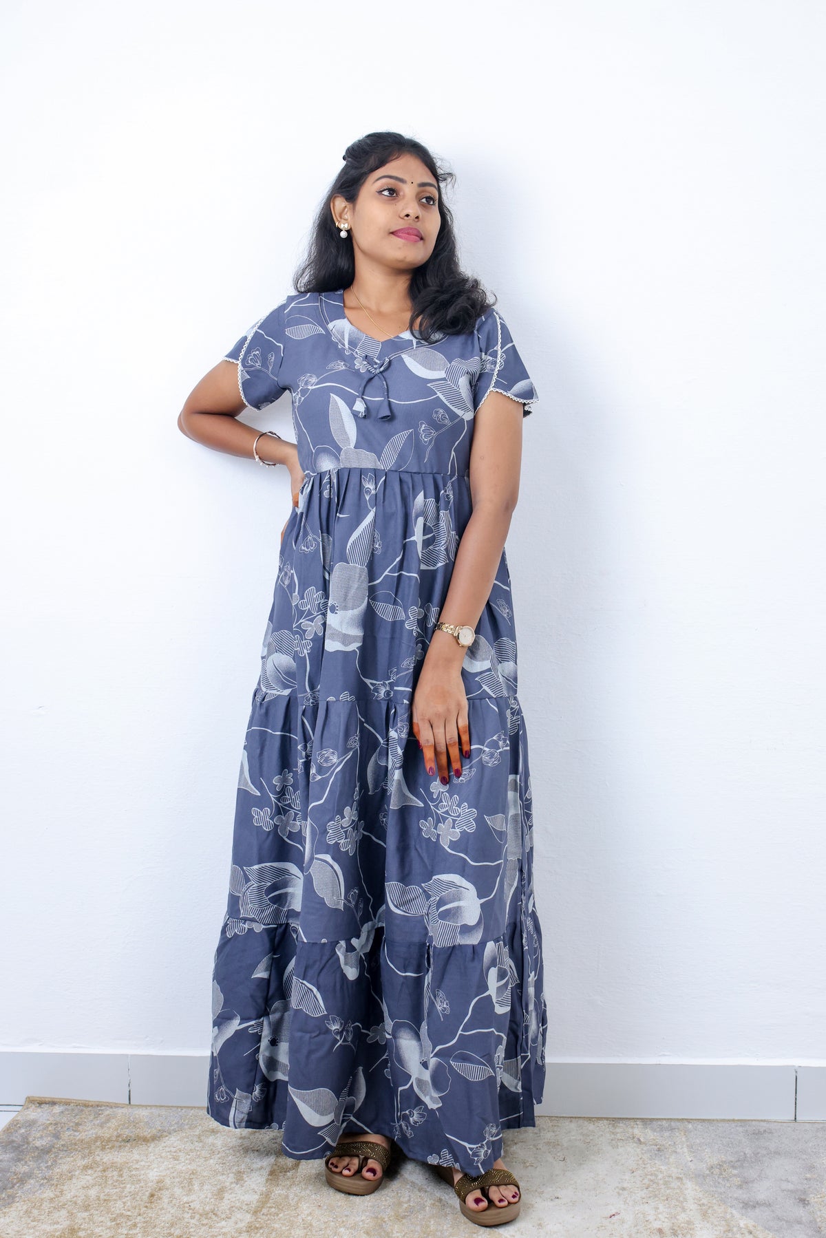 Stylish Alpine 3 Layer Frock Model Nighties| Fancy Sleeves & Neck Pattern| Side Pocket with Back Tie Rope | Perfect Nightwear Trendy Women's (AFK)