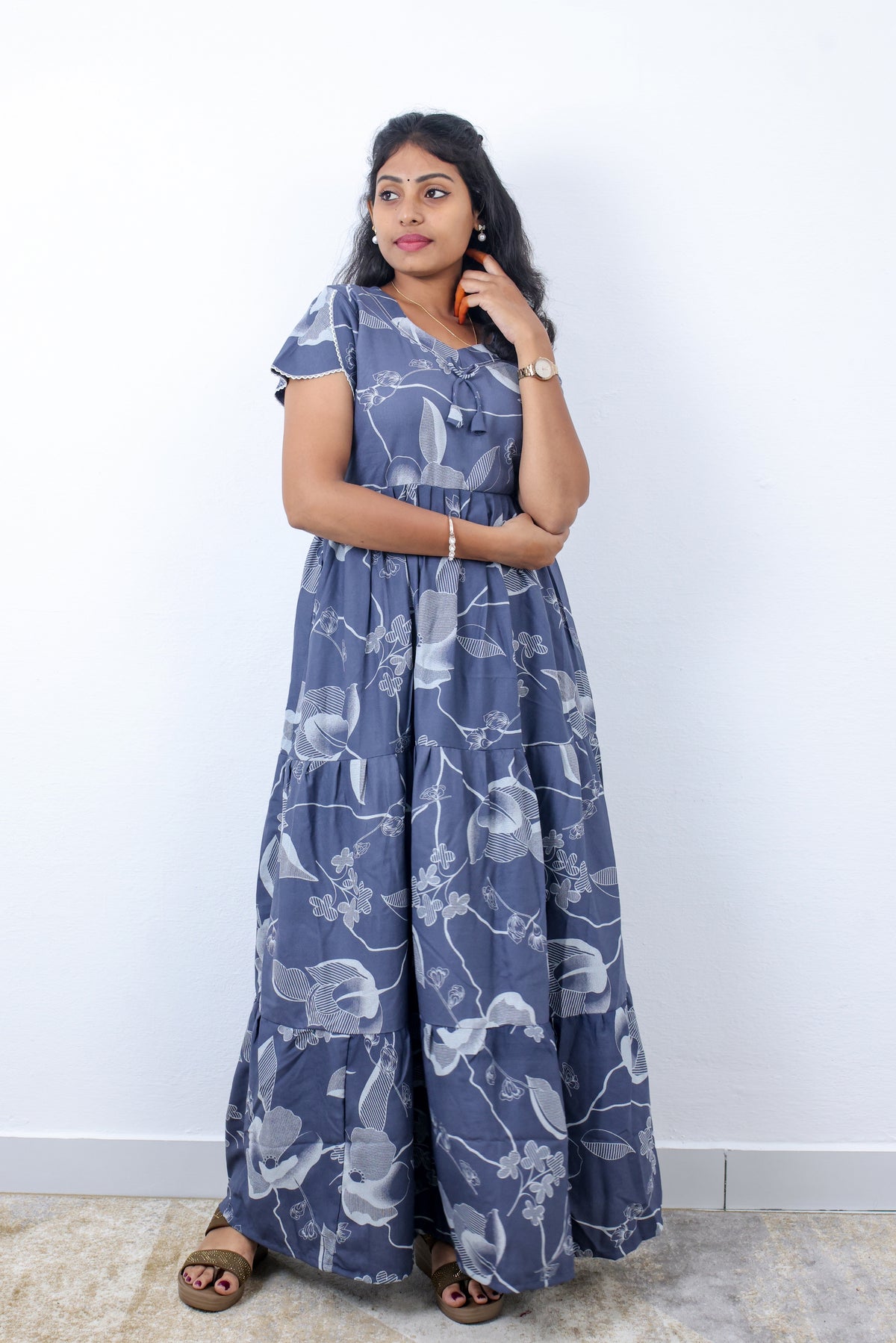 Stylish Alpine 3 Layer Frock Model Nighties| Fancy Sleeves & Neck Pattern| Side Pocket with Back Tie Rope | Perfect Nightwear Trendy Women's (AFK)