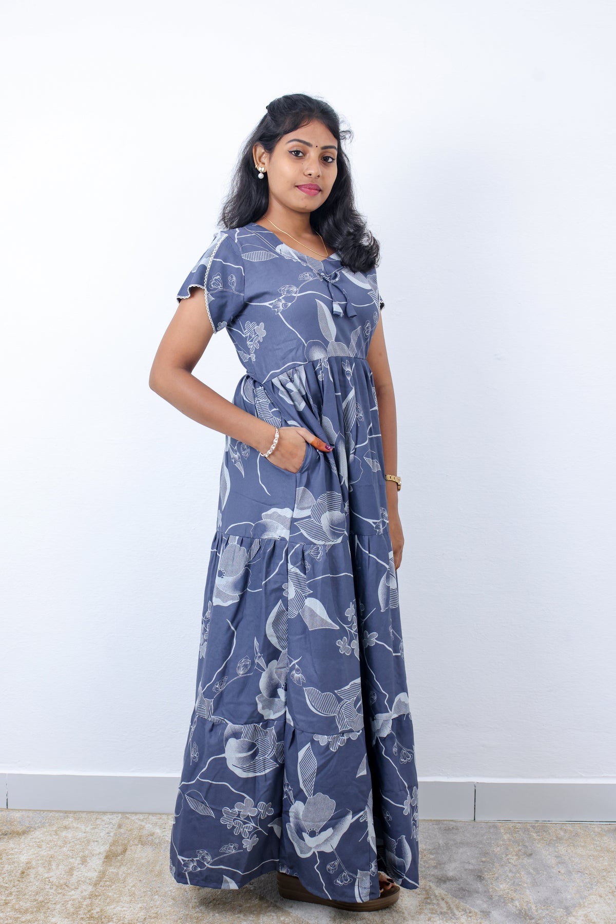 Stylish Alpine 3 Layer Frock Model Nighties| Fancy Sleeves & Neck Pattern| Side Pocket with Back Tie Rope | Perfect Nightwear Trendy Women's (AFK)