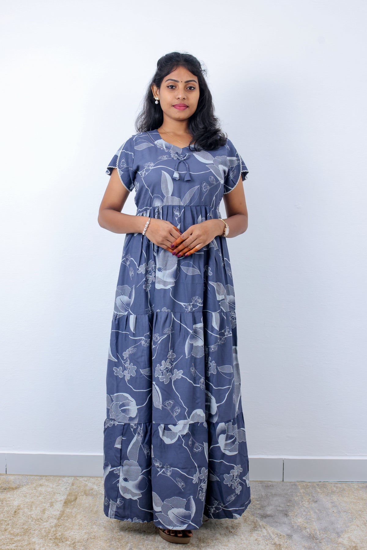 Stylish Alpine 3 Layer Frock Model Nighties| Fancy Sleeves & Neck Pattern| Side Pocket with Back Tie Rope | Perfect Nightwear Trendy Women's (AFK)