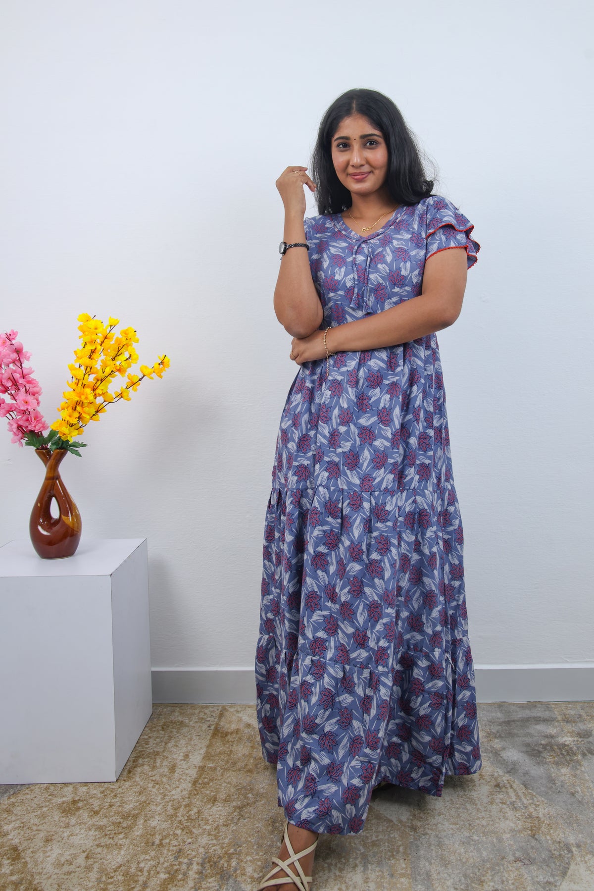 Stylish Alpine 3 Layer Frock Model Nighties| Fancy Sleeves & Neck Pattern| Side Pocket with Back Tie Rope | Perfect Nightwear Trendy Women's (AFK)