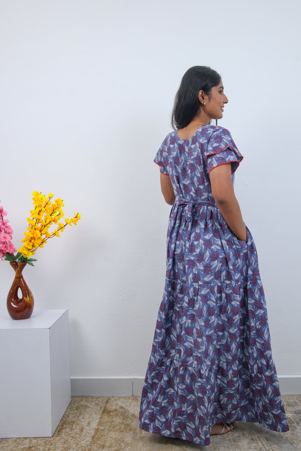 Stylish Alpine 3 Layer Frock Model Nighties| Fancy Sleeves & Neck Pattern| Side Pocket with Back Tie Rope | Perfect Nightwear Trendy Women's (AFK)