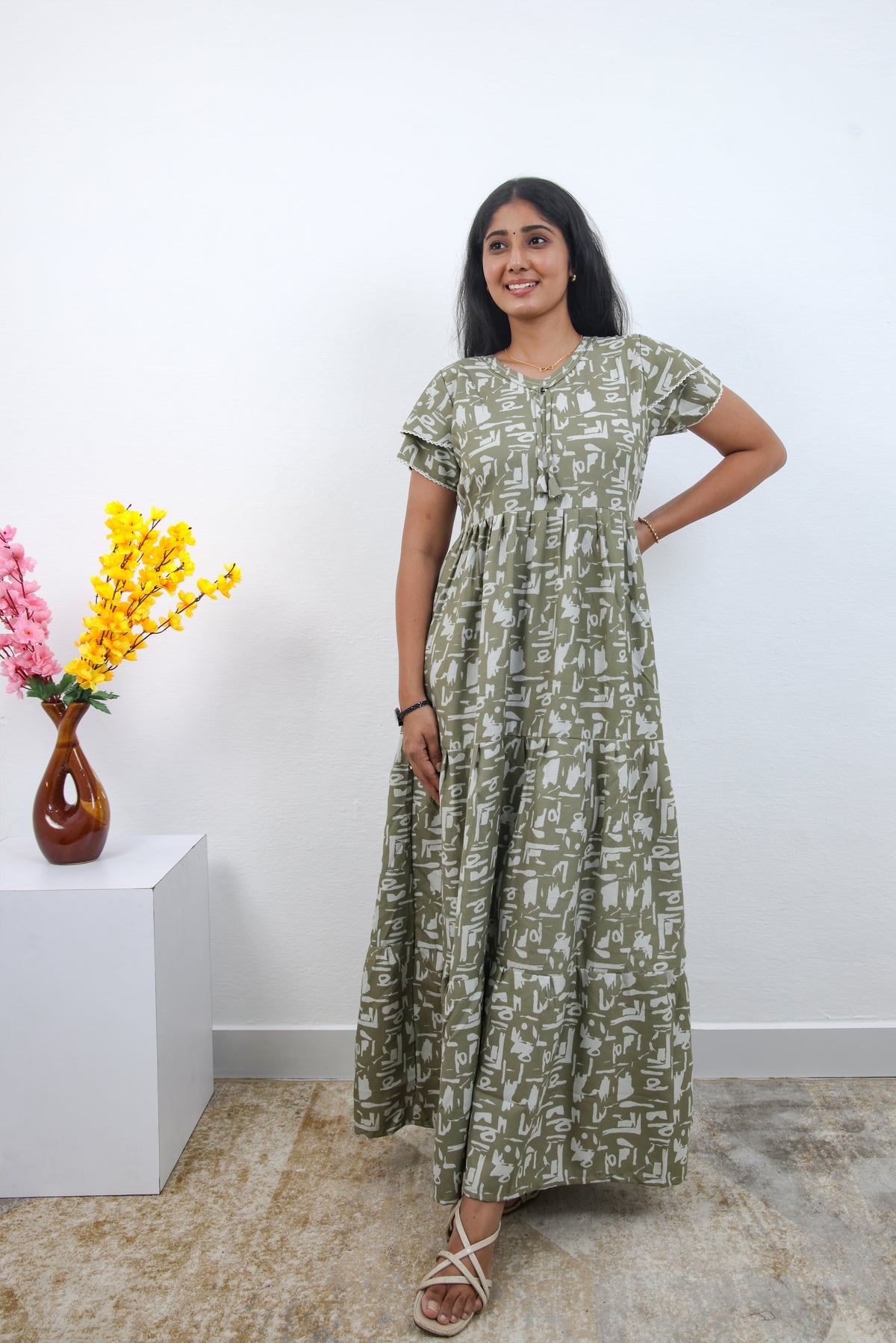 Stylish Alpine 3 Layer Frock Model Nighties| Fancy Sleeves & Neck Pattern| Side Pocket with Back Tie Rope | Perfect Nightwear Trendy Women's (AFK)