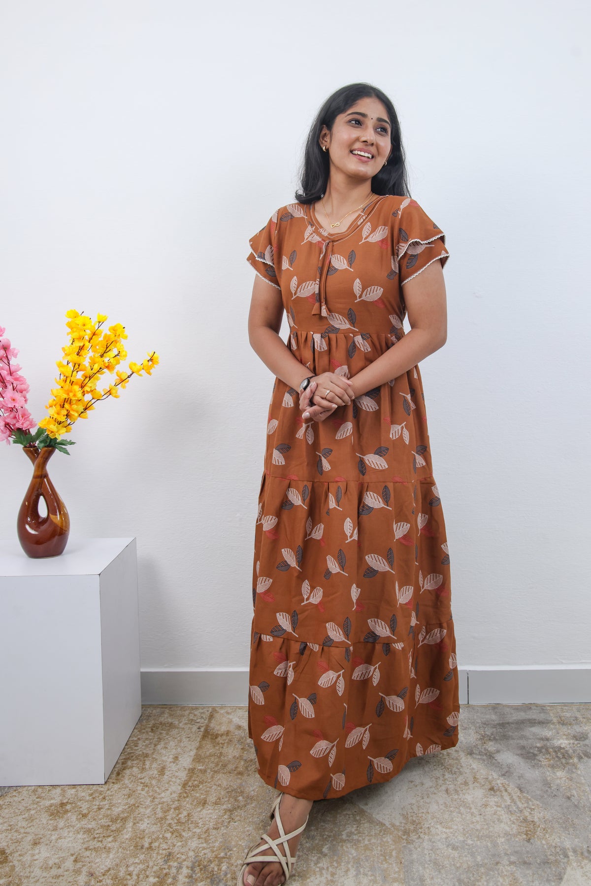 Stylish Alpine 3 Layer Frock Model Nighties| Fancy Sleeves & Neck Pattern| Side Pocket with Back Tie Rope | Perfect Nightwear Trendy Women's (AFK)