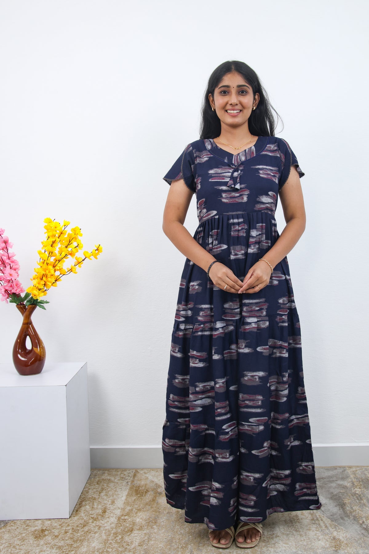 Stylish Alpine 3 Layer Frock Model Nighties| Fancy Sleeves & Neck Pattern| Side Pocket with Back Tie Rope | Perfect Nightwear Trendy Women's (AFK)