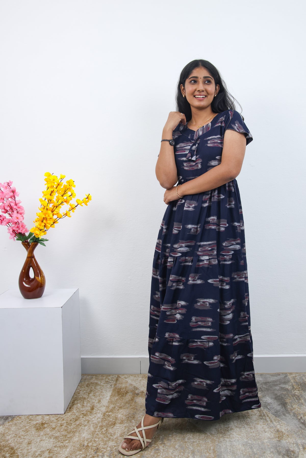 Stylish Alpine 3 Layer Frock Model Nighties| Fancy Sleeves & Neck Pattern| Side Pocket with Back Tie Rope | Perfect Nightwear Trendy Women's (AFK)