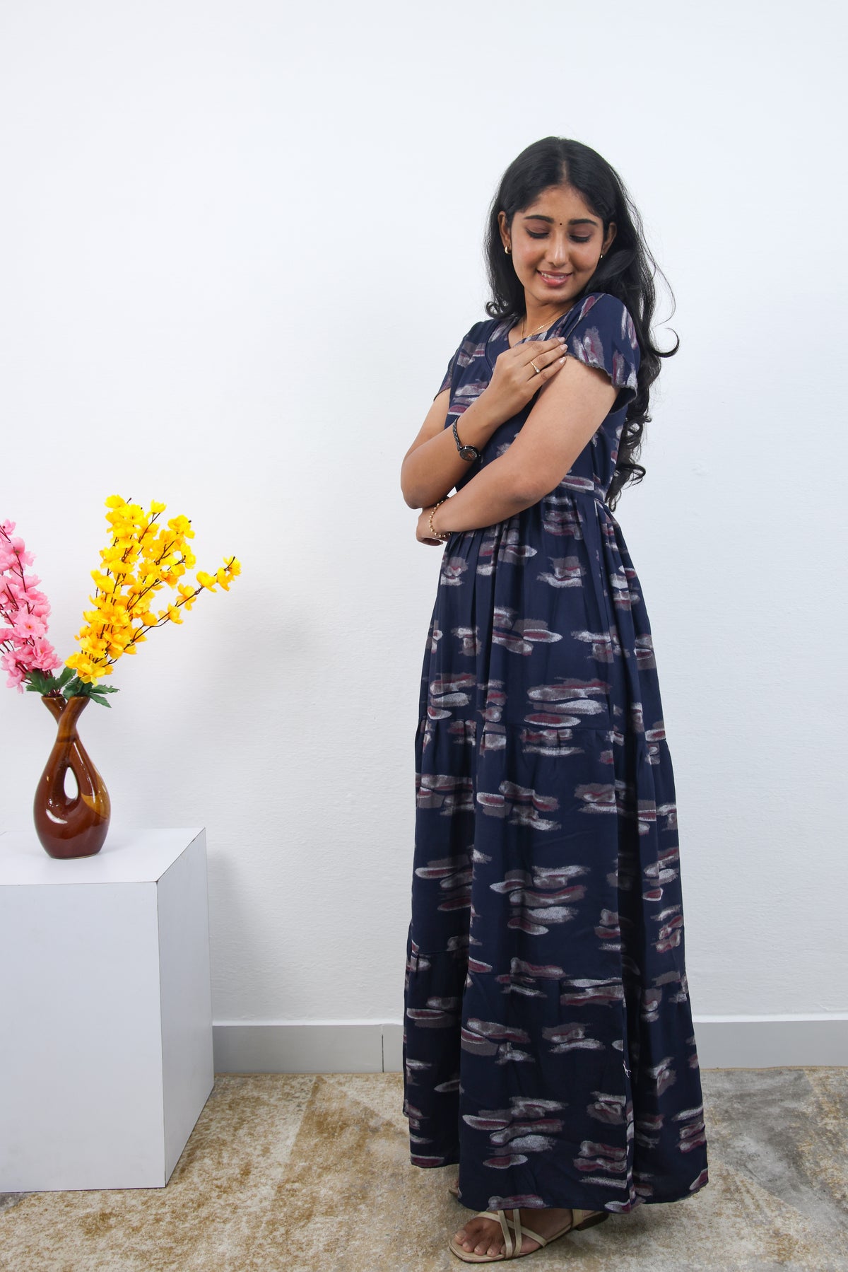 Stylish Alpine 3 Layer Frock Model Nighties| Fancy Sleeves & Neck Pattern| Side Pocket with Back Tie Rope | Perfect Nightwear Trendy Women's (AFK)