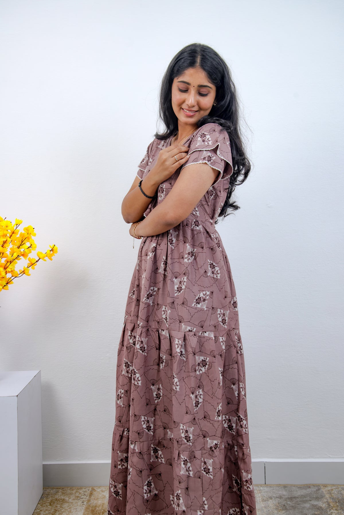 Stylish Alpine 3 Layer Frock Model Nighties| Fancy Sleeves & Neck Pattern| Side Pocket with Back Tie Rope | Perfect Nightwear Trendy Women's (AFK)