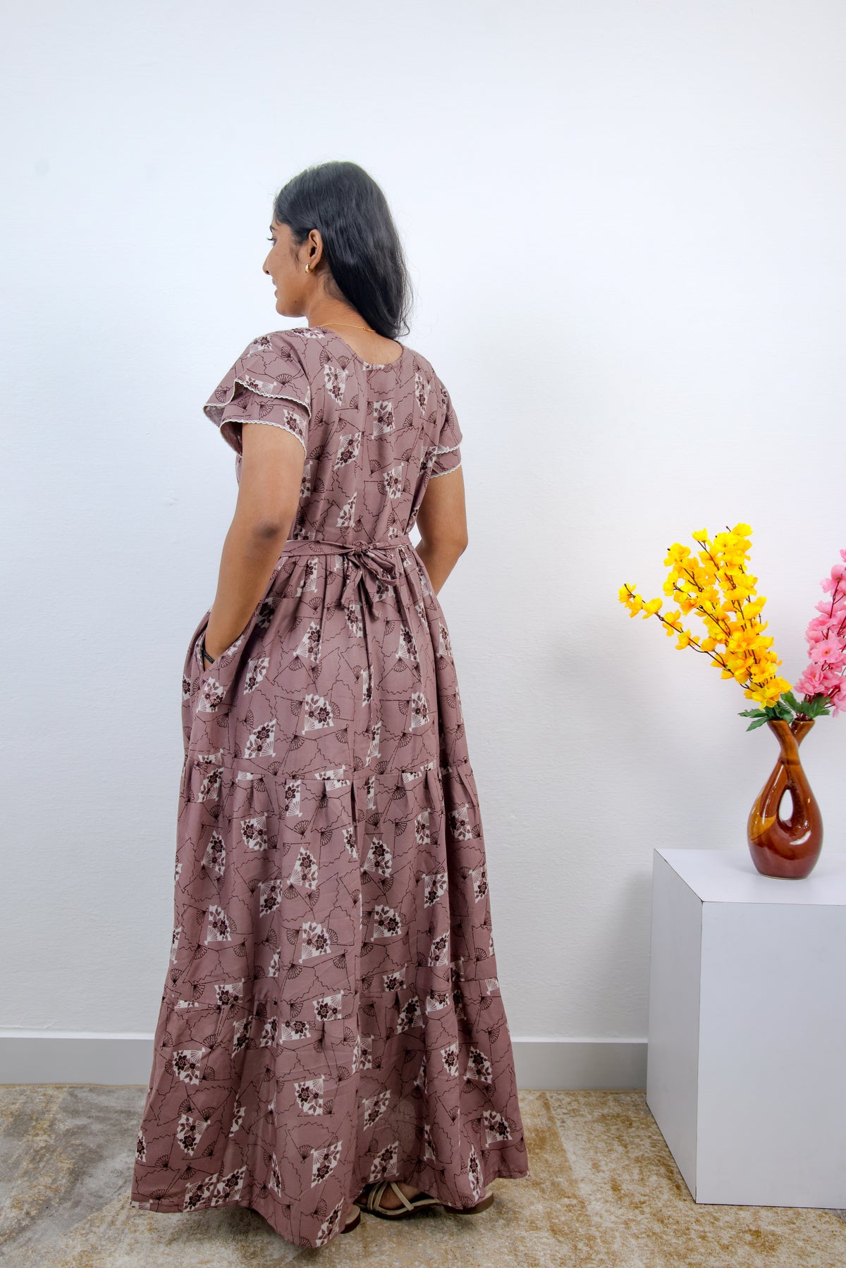 Stylish Alpine 3 Layer Frock Model Nighties| Fancy Sleeves & Neck Pattern| Side Pocket with Back Tie Rope | Perfect Nightwear Trendy Women's (AFK)