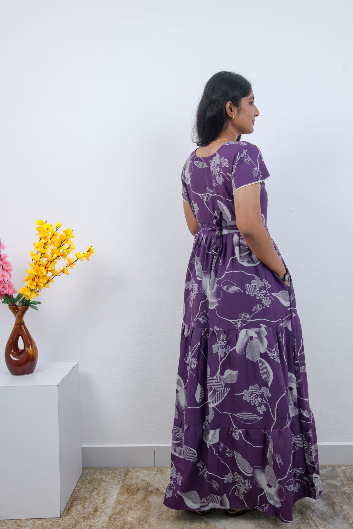 Stylish Alpine 3 Layer Frock Model Nighties| Fancy Sleeves & Neck Pattern| Side Pocket with Back Tie Rope | Perfect Nightwear Trendy Women's (AFK)