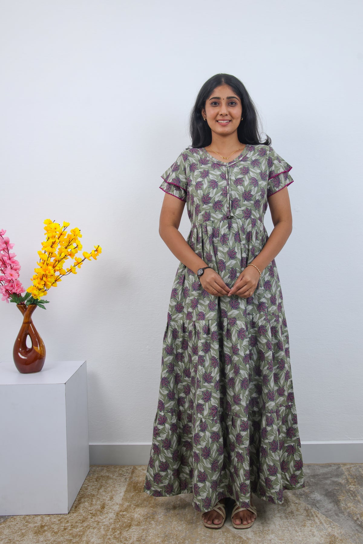 Stylish Alpine 3 Layer Frock Model Nighties| Fancy Sleeves & Neck Pattern| Side Pocket with Back Tie Rope | Perfect Nightwear Trendy Women's (AFK)