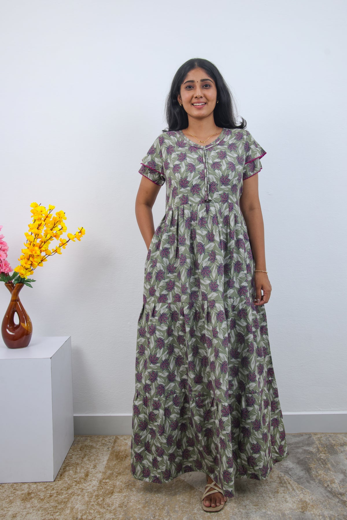 Stylish Alpine 3 Layer Frock Model Nighties| Fancy Sleeves & Neck Pattern| Side Pocket with Back Tie Rope | Perfect Nightwear Trendy Women's (AFK)