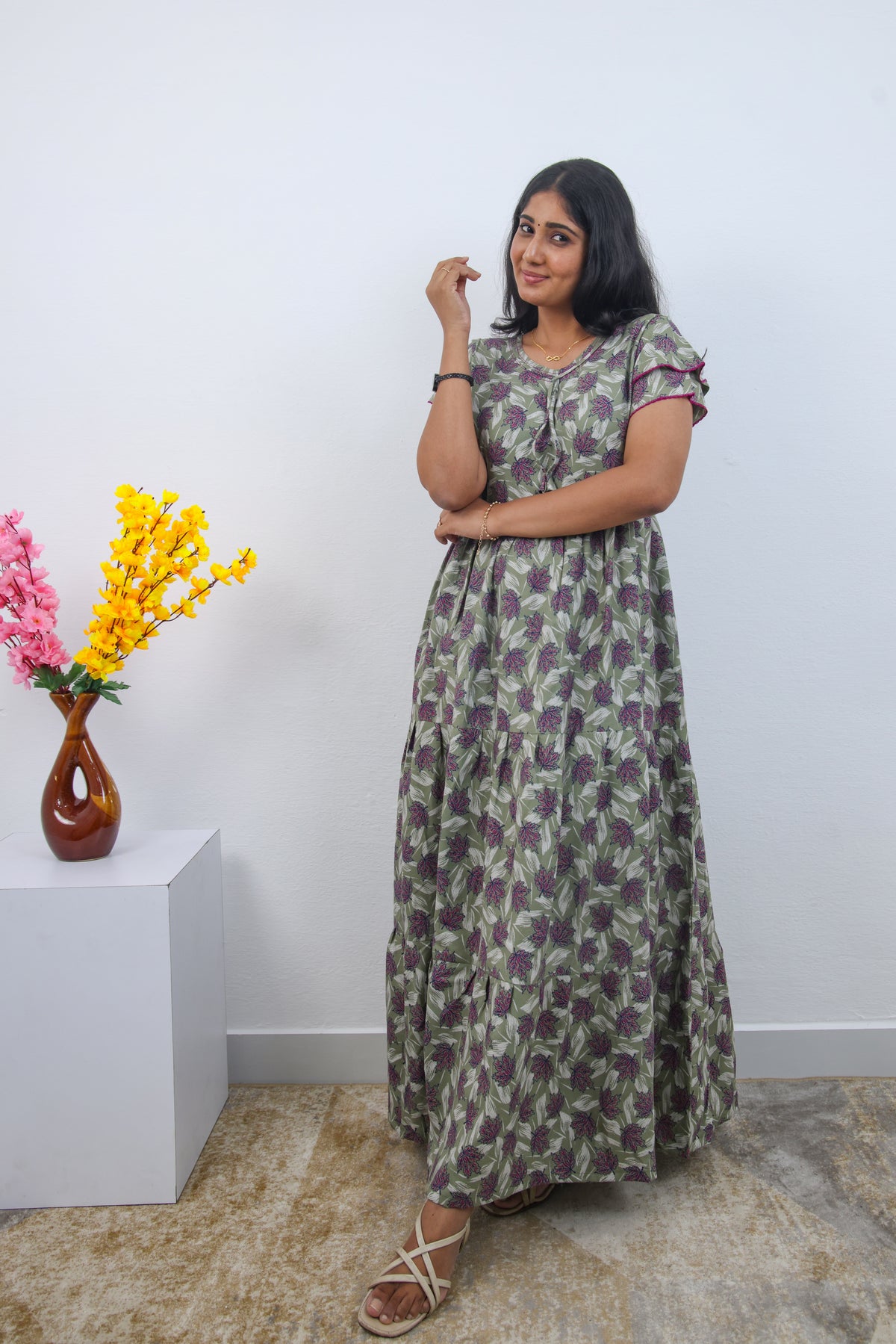 Stylish Alpine 3 Layer Frock Model Nighties| Fancy Sleeves & Neck Pattern| Side Pocket with Back Tie Rope | Perfect Nightwear Trendy Women's (AFK)