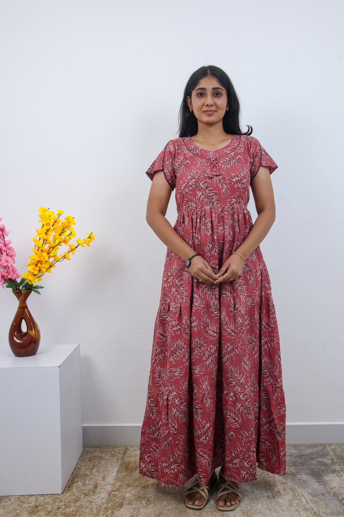 Stylish Alpine 3 Layer Frock Model Nighties| Fancy Sleeves & Neck Pattern| Side Pocket with Back Tie Rope | Perfect Nightwear Trendy Women's (AFK)