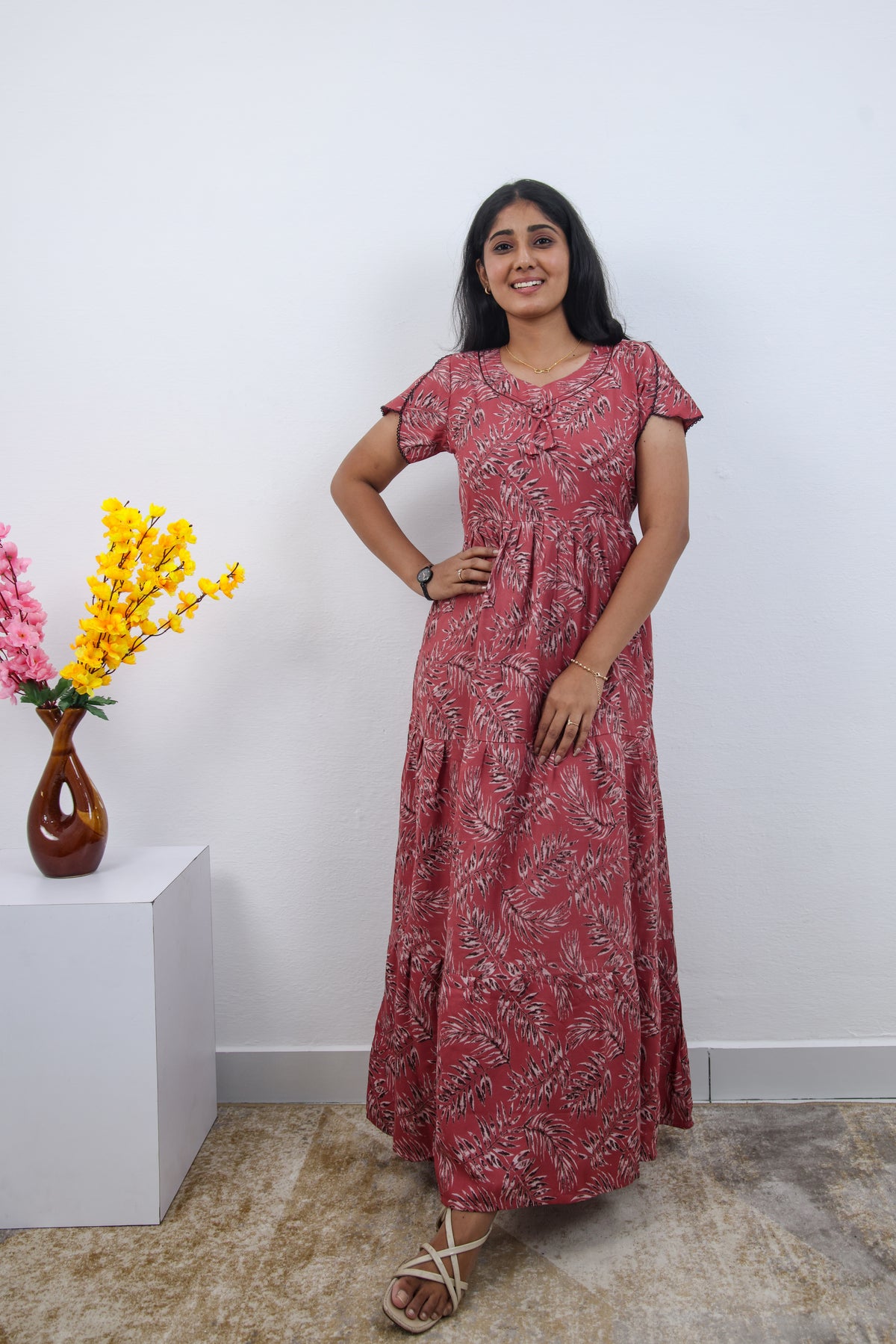 Stylish Alpine 3 Layer Frock Model Nighties| Fancy Sleeves & Neck Pattern| Side Pocket with Back Tie Rope | Perfect Nightwear Trendy Women's (AFK)