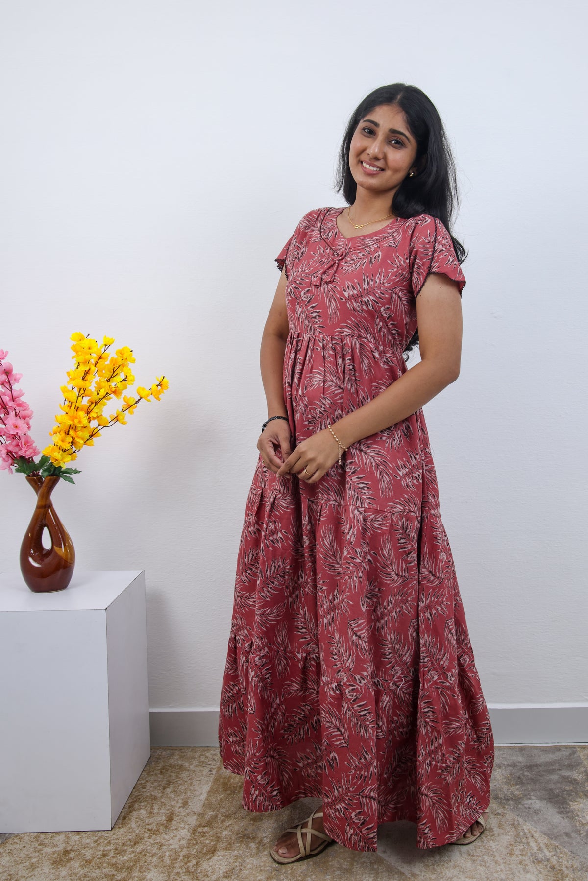 Stylish Alpine 3 Layer Frock Model Nighties| Fancy Sleeves & Neck Pattern| Side Pocket with Back Tie Rope | Perfect Nightwear Trendy Women's (AFK)