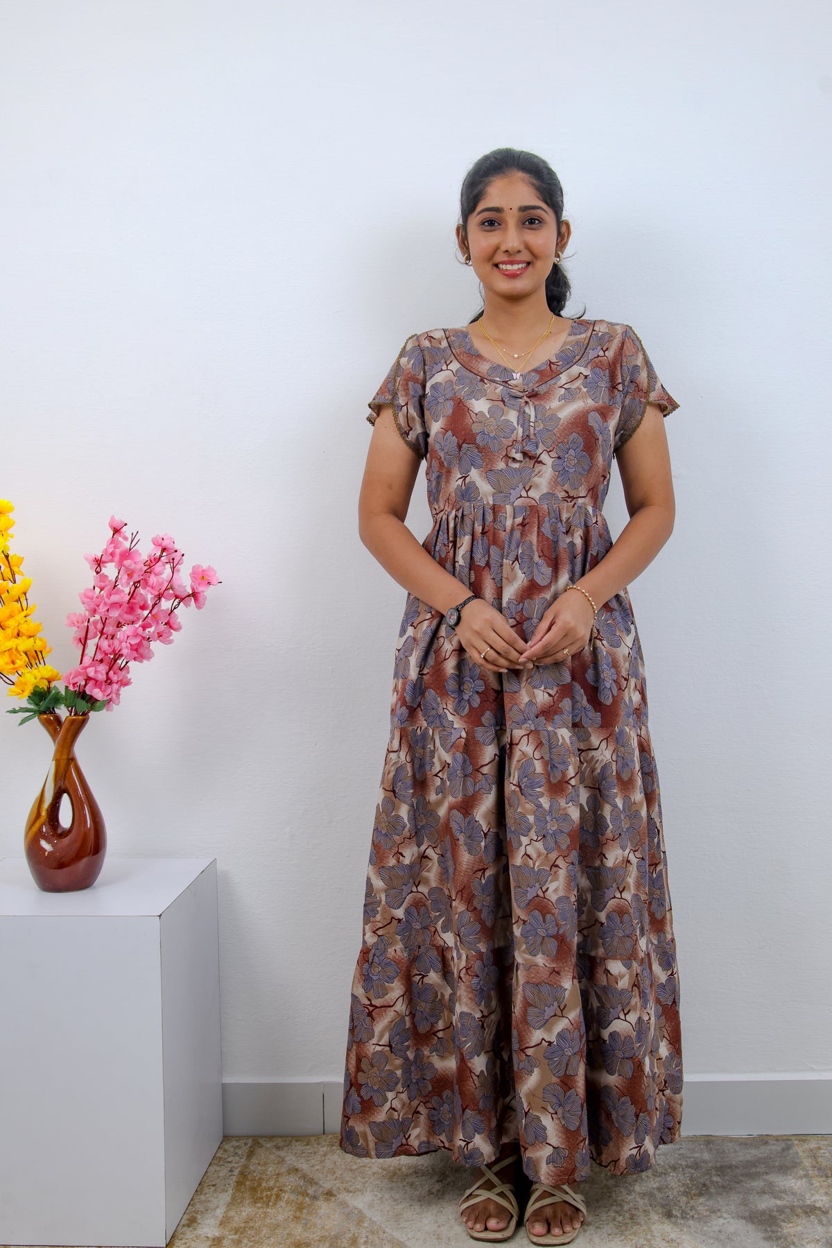 Stylish Alpine 3 Layer Frock Model Nighties| Fancy Sleeves & Neck Pattern| Side Pocket with Back Tie Rope | Perfect Nightwear Trendy Women's (AFK)