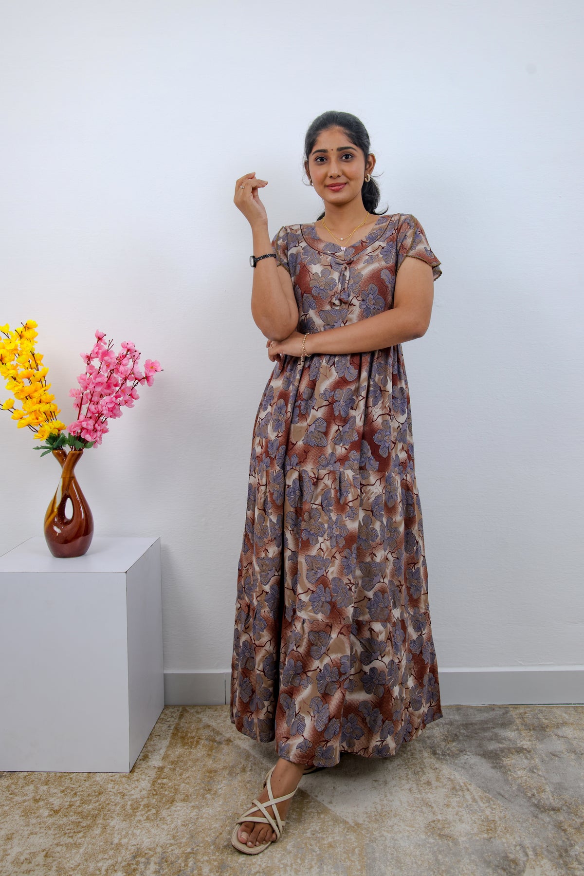 Stylish Alpine 3 Layer Frock Model Nighties| Fancy Sleeves & Neck Pattern| Side Pocket with Back Tie Rope | Perfect Nightwear Trendy Women's (AFK)