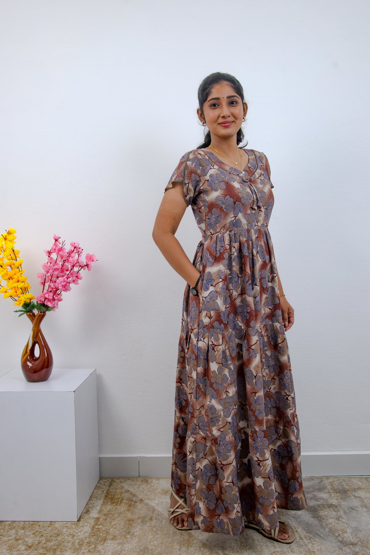 Stylish Alpine 3 Layer Frock Model Nighties| Fancy Sleeves & Neck Pattern| Side Pocket with Back Tie Rope | Perfect Nightwear Trendy Women's (AFK)