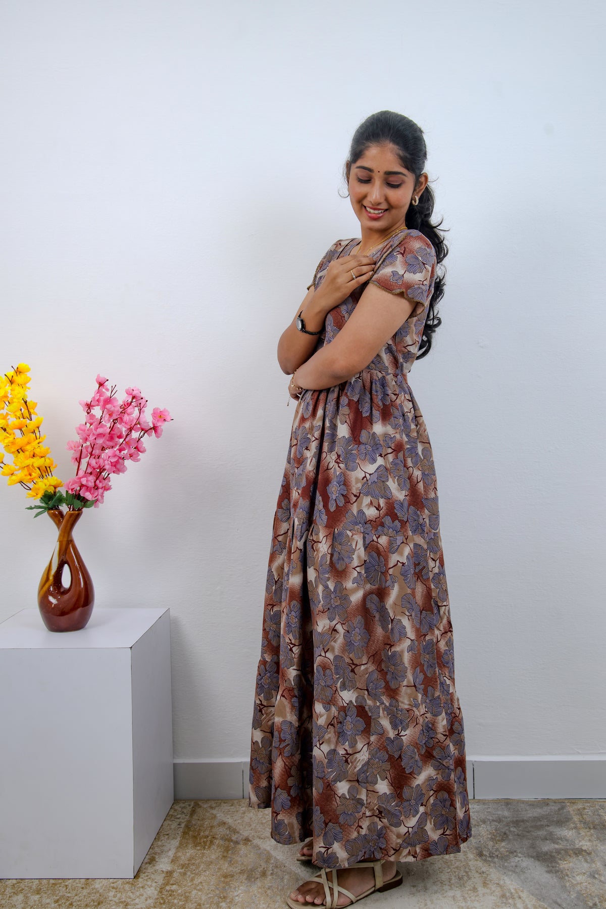 Stylish Alpine 3 Layer Frock Model Nighties| Fancy Sleeves & Neck Pattern| Side Pocket with Back Tie Rope | Perfect Nightwear Trendy Women's (AFK)