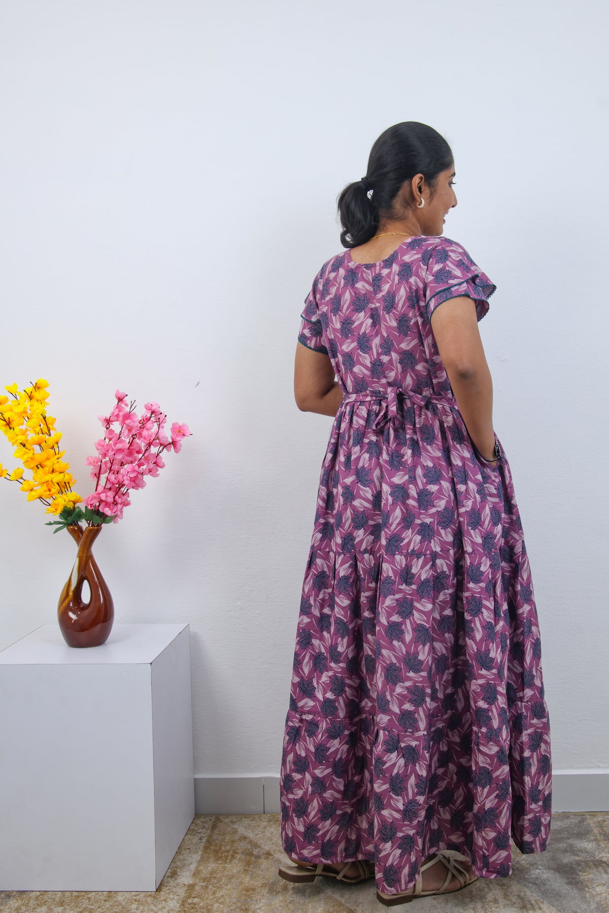 Stylish Alpine 3 Layer Frock Model Nighties| Fancy Sleeves & Neck Pattern| Side Pocket with Back Tie Rope | Perfect Nightwear Trendy Women's (AFK)