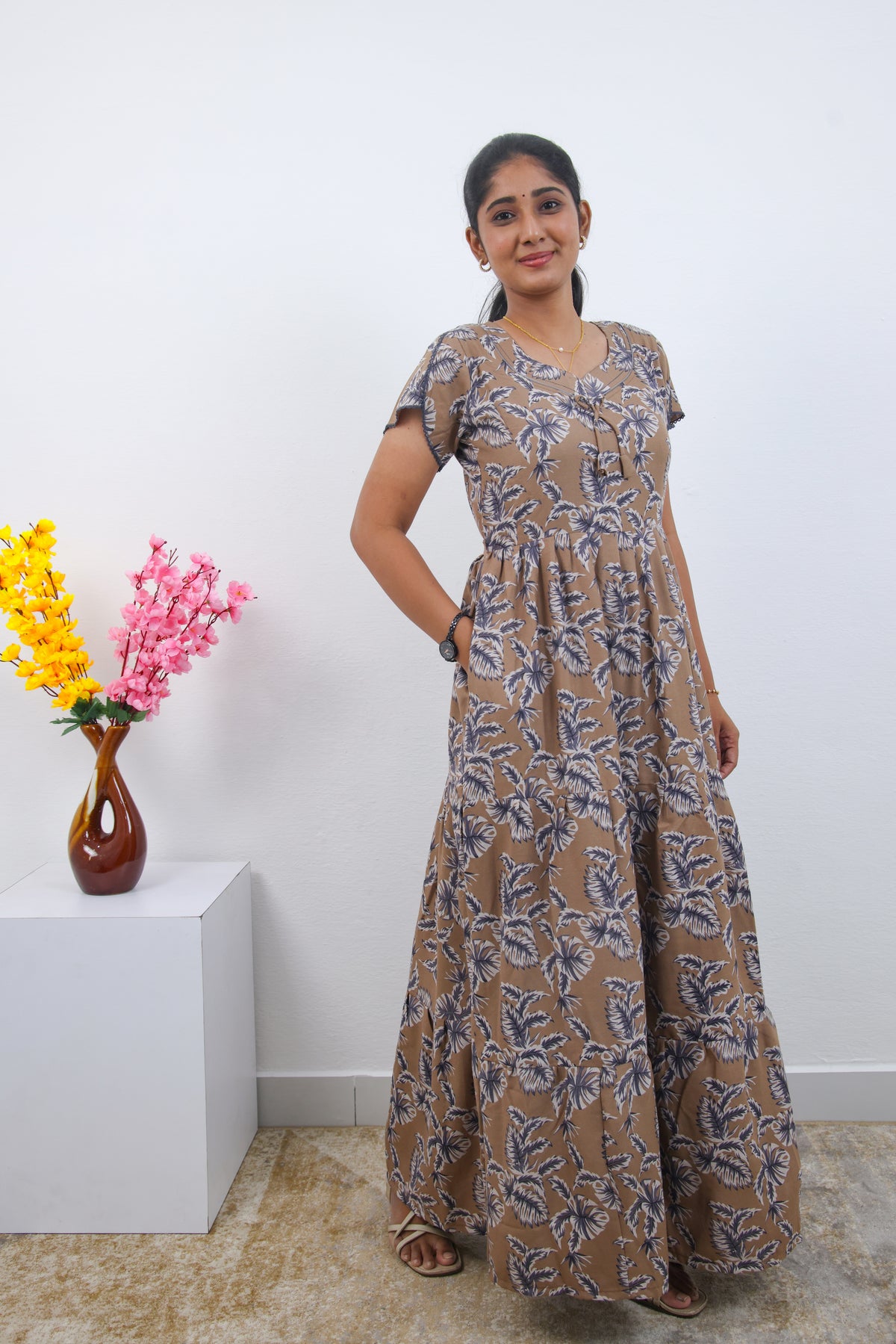 Stylish Alpine 3 Layer Frock Model Nighties| Fancy Sleeves & Neck Pattern| Side Pocket with Back Tie Rope | Perfect Nightwear Trendy Women's (AFK)