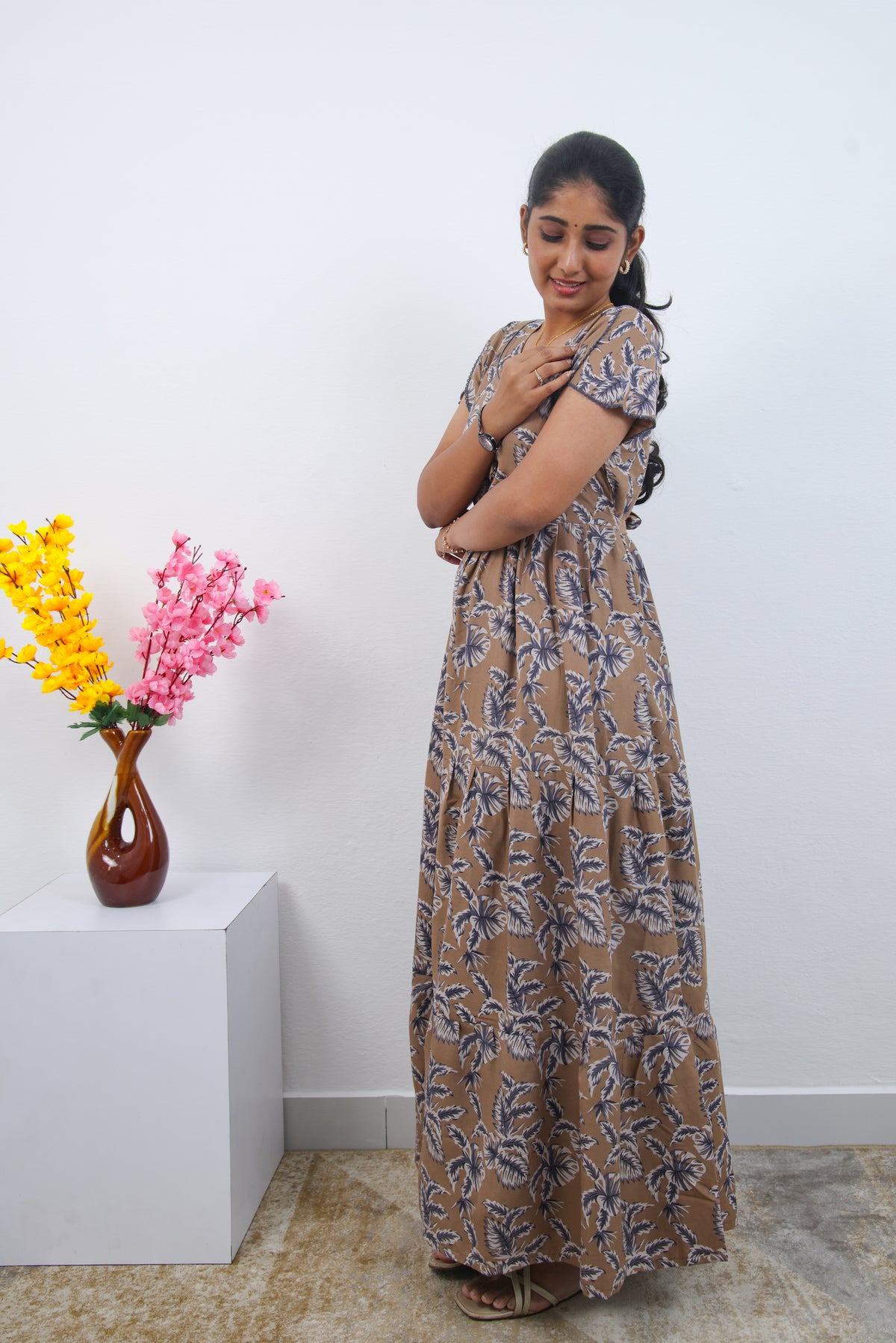 Stylish Alpine 3 Layer Frock Model Nighties| Fancy Sleeves & Neck Pattern| Side Pocket with Back Tie Rope | Perfect Nightwear Trendy Women's (AFK)