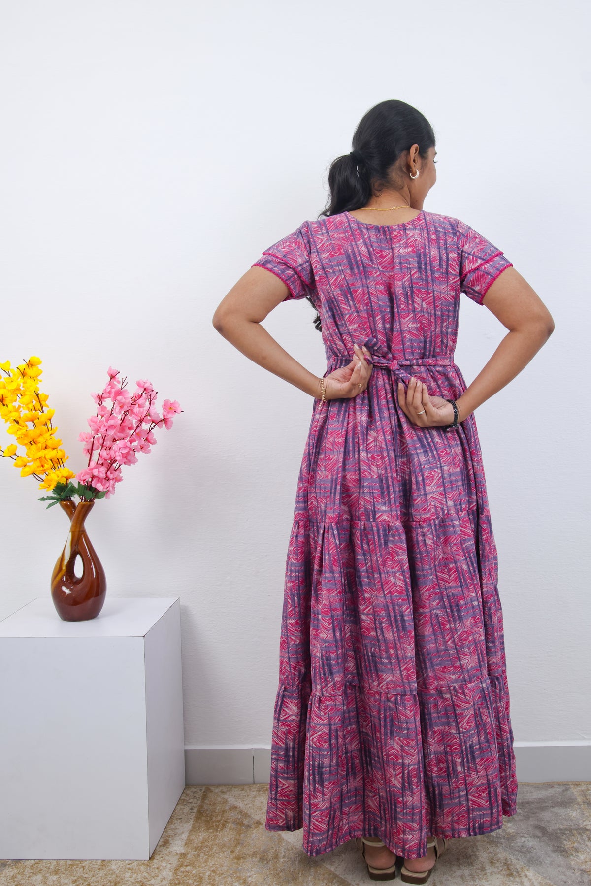 Stylish Alpine 3 Layer Frock Model Nighties| Fancy Sleeves & Neck Pattern| Side Pocket with Back Tie Rope | Perfect Nightwear Trendy Women's (AFK)