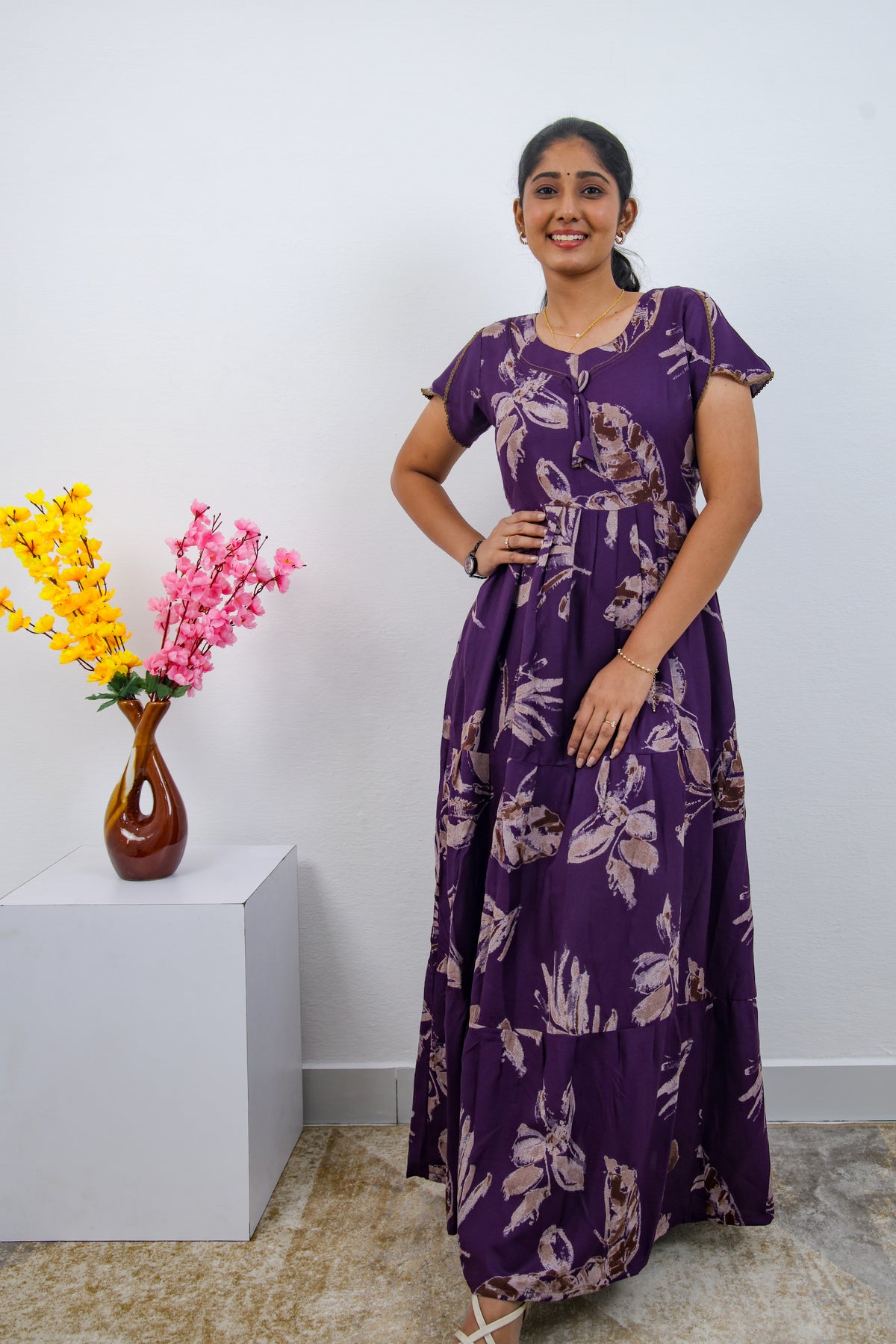 Stylish Alpine 3 Layer Frock Model Nighties| Fancy Sleeves & Neck Pattern| Side Pocket with Back Tie Rope | Perfect Nightwear Trendy Women's (AFK)