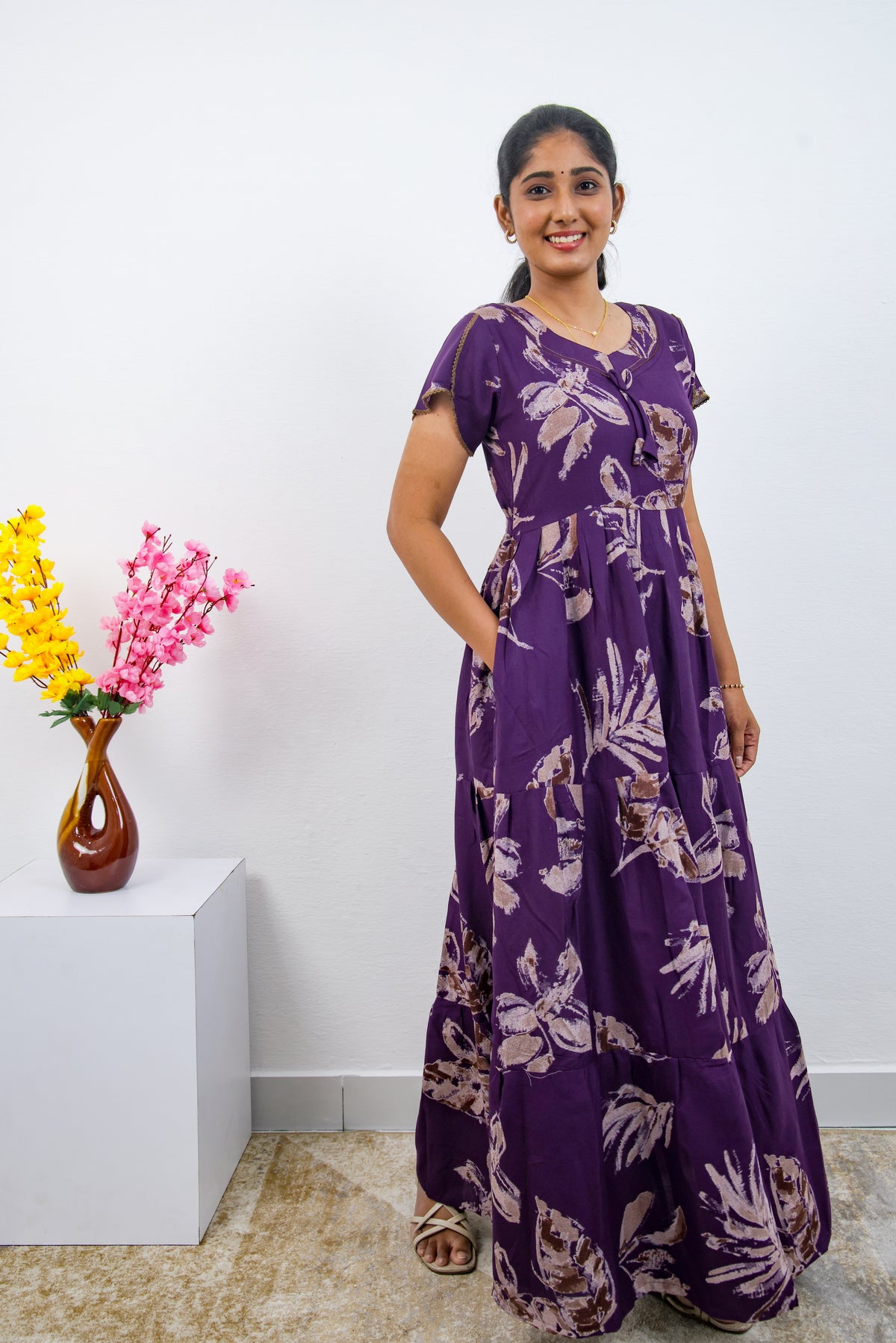 Stylish Alpine 3 Layer Frock Model Nighties| Fancy Sleeves & Neck Pattern| Side Pocket with Back Tie Rope | Perfect Nightwear Trendy Women's (AFK)