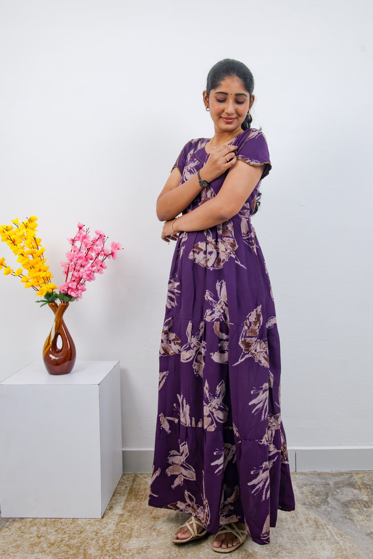 Stylish Alpine 3 Layer Frock Model Nighties| Fancy Sleeves & Neck Pattern| Side Pocket with Back Tie Rope | Perfect Nightwear Trendy Women's (AFK)