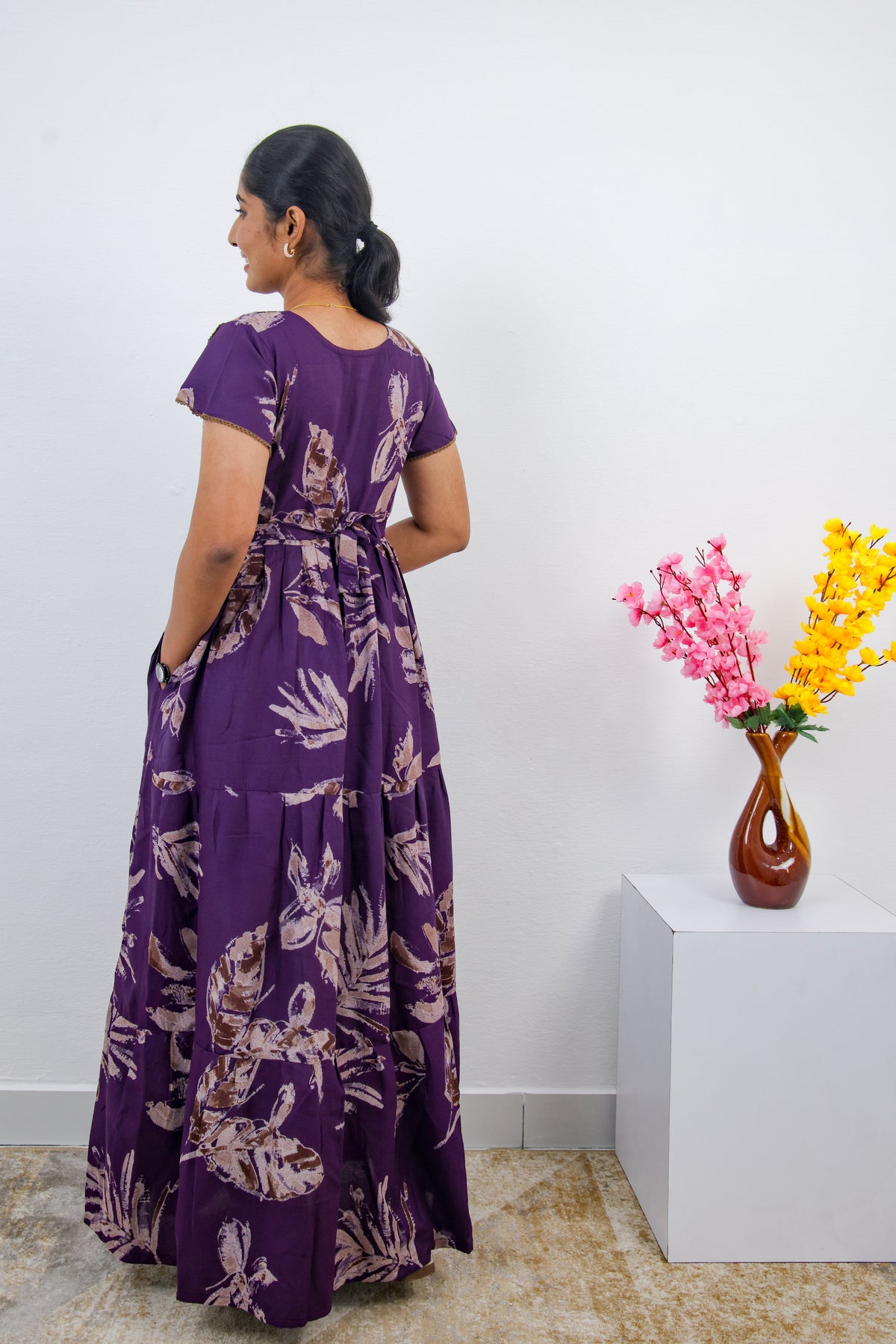 Stylish Alpine 3 Layer Frock Model Nighties| Fancy Sleeves & Neck Pattern| Side Pocket with Back Tie Rope | Perfect Nightwear Trendy Women's (AFK)