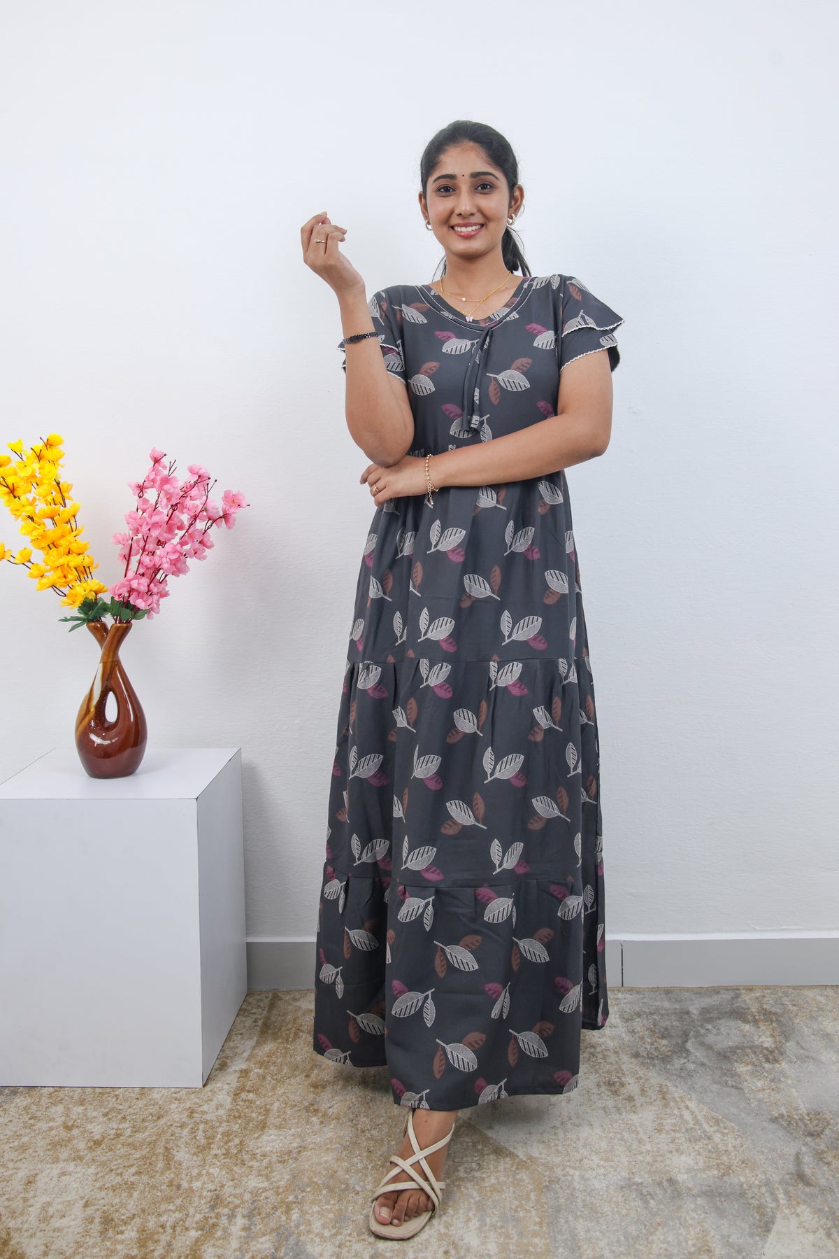 Stylish Alpine 3 Layer Frock Model Nighties| Fancy Sleeves & Neck Pattern| Side Pocket with Back Tie Rope | Perfect Nightwear Trendy Women's (AFK)