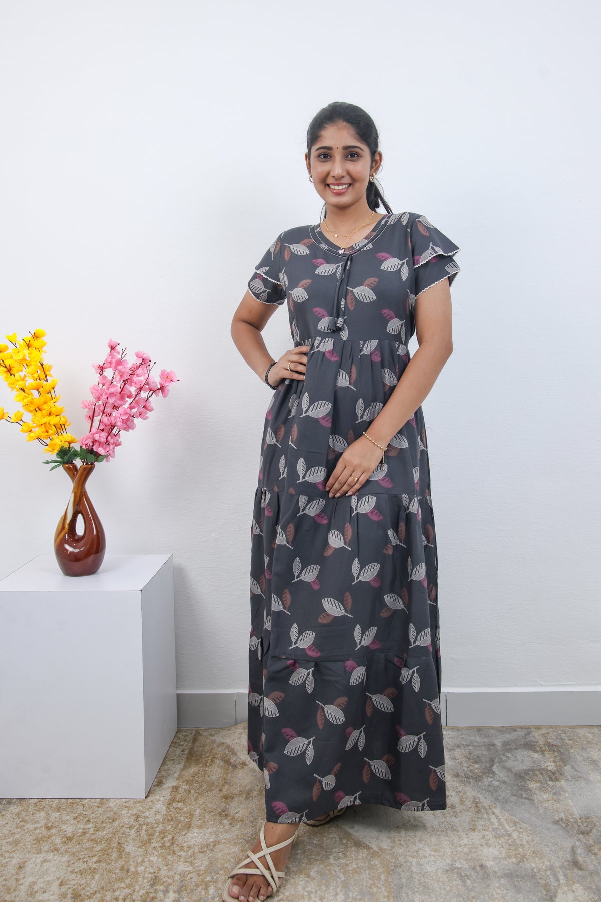 Stylish Alpine 3 Layer Frock Model Nighties| Fancy Sleeves & Neck Pattern| Side Pocket with Back Tie Rope | Perfect Nightwear Trendy Women's (AFK)