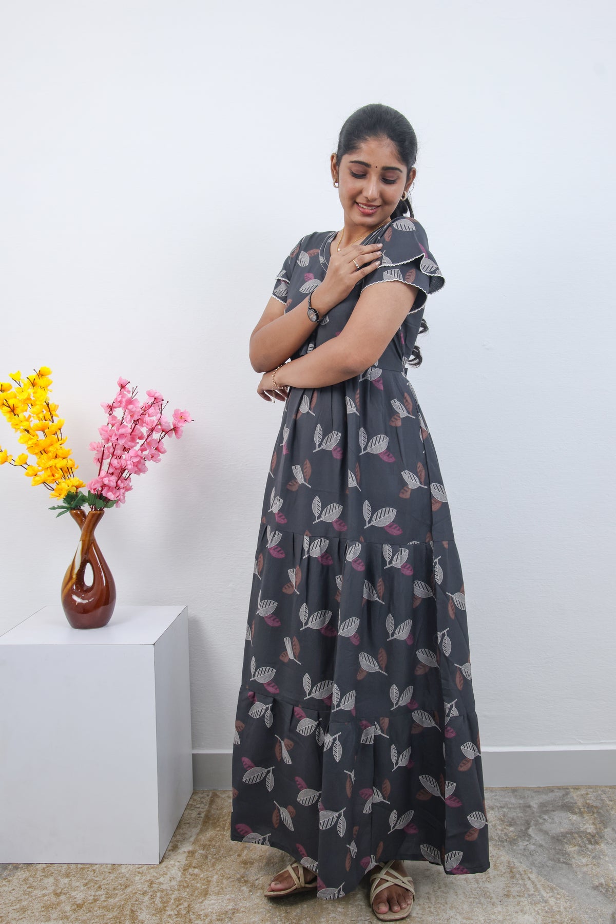 Stylish Alpine 3 Layer Frock Model Nighties| Fancy Sleeves & Neck Pattern| Side Pocket with Back Tie Rope | Perfect Nightwear Trendy Women's (AFK)