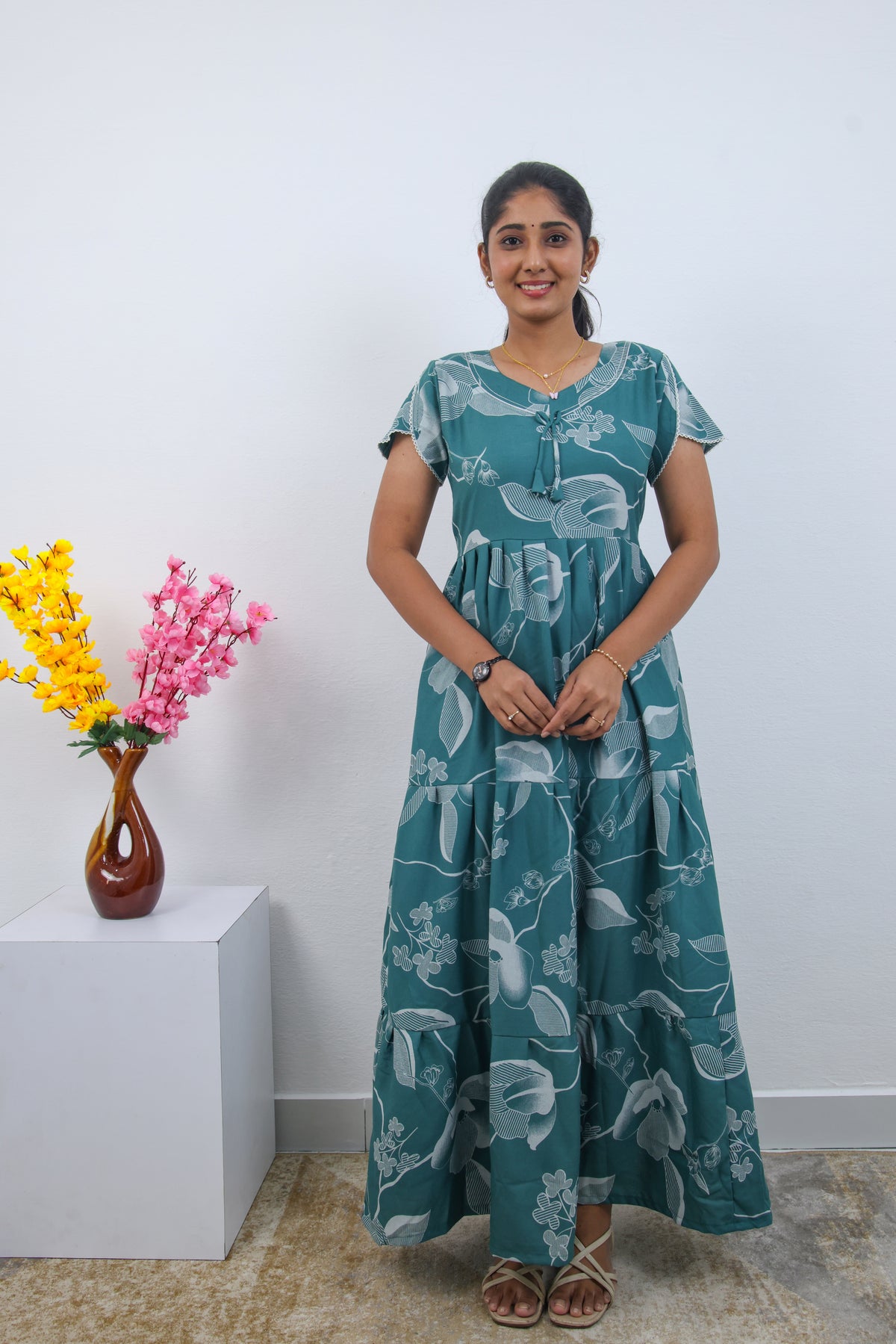 Stylish Alpine 3 Layer Frock Model Nighties| Fancy Sleeves & Neck Pattern| Side Pocket with Back Tie Rope | Perfect Nightwear Trendy Women's (AFK)