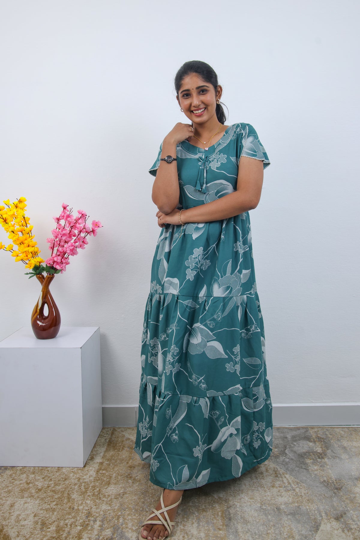 Stylish Alpine 3 Layer Frock Model Nighties| Fancy Sleeves & Neck Pattern| Side Pocket with Back Tie Rope | Perfect Nightwear Trendy Women's (AFK)